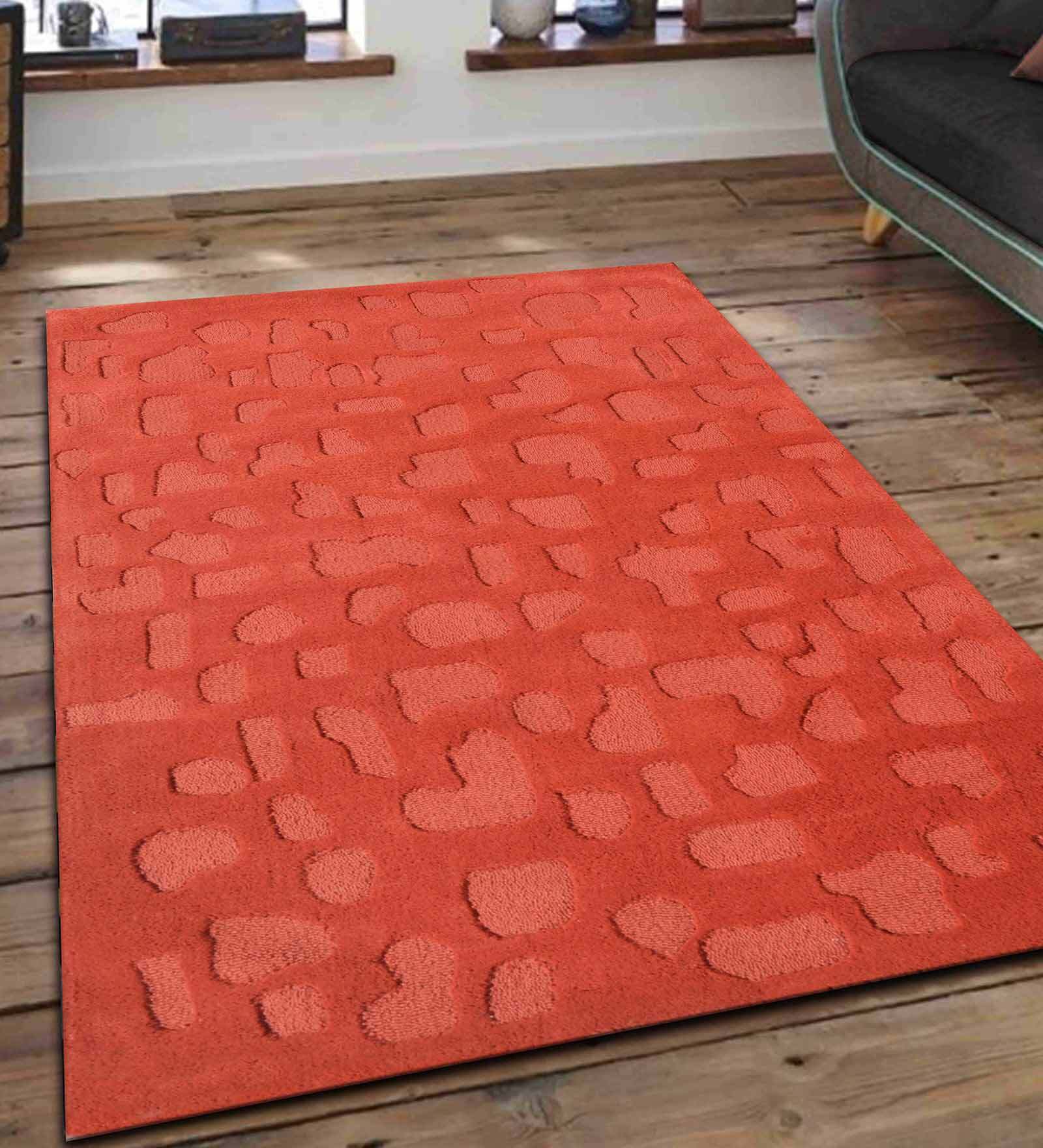 Peach Abstract Wool 4 ft x 6 ft Hand Tufted Carpet
