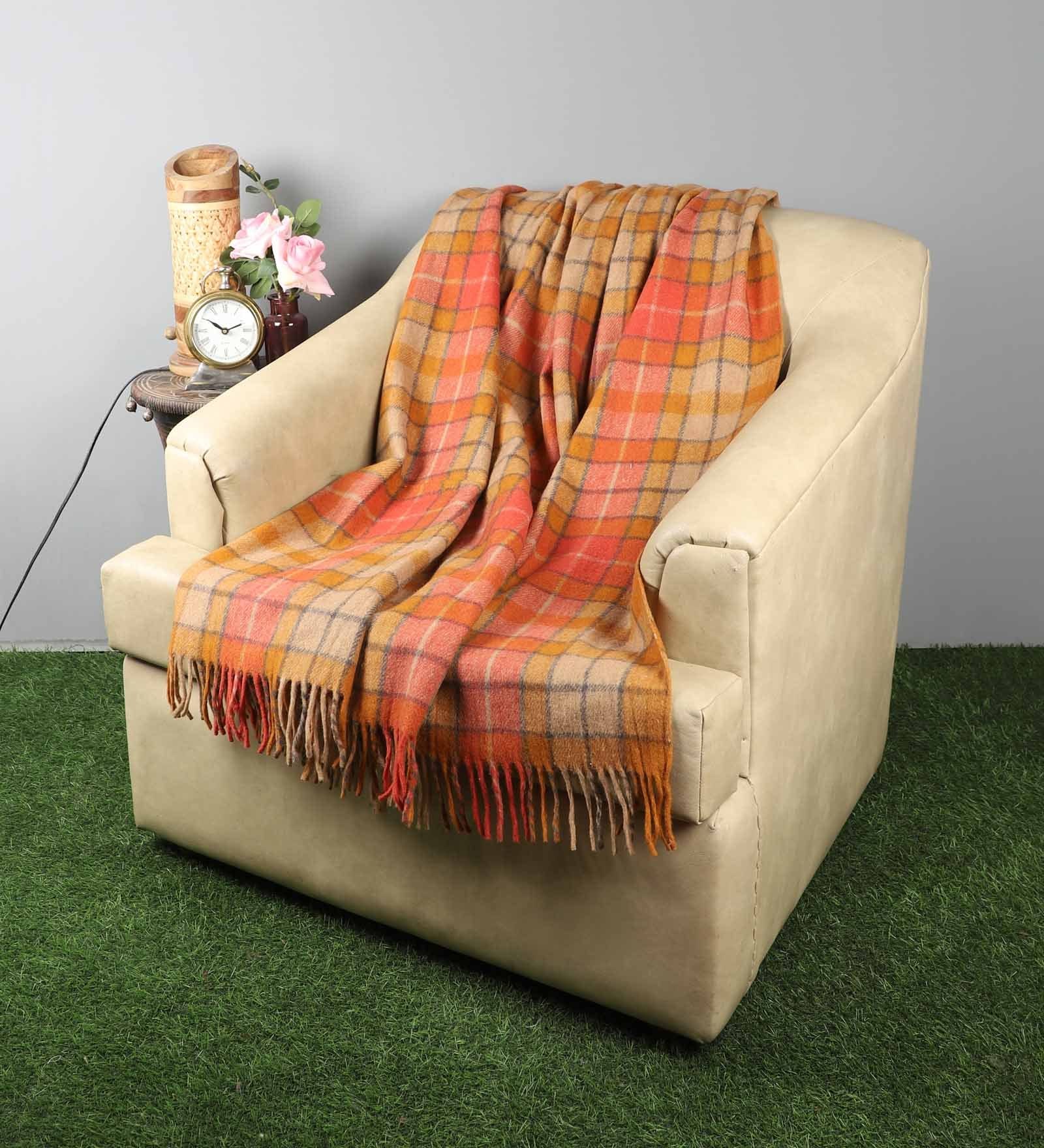 Orange Wool Plain Solid Pattern 68 x 52 Inch Throw
