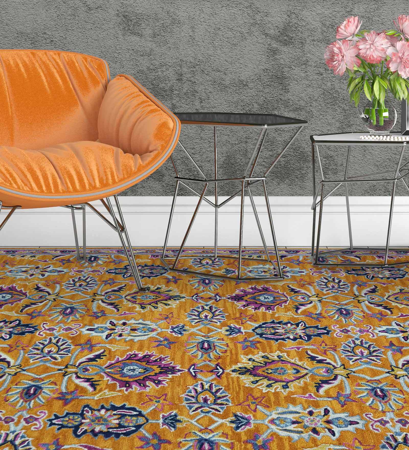 Orange Persian Wool 5 ft x 8 ft Hand Tufted Carpet