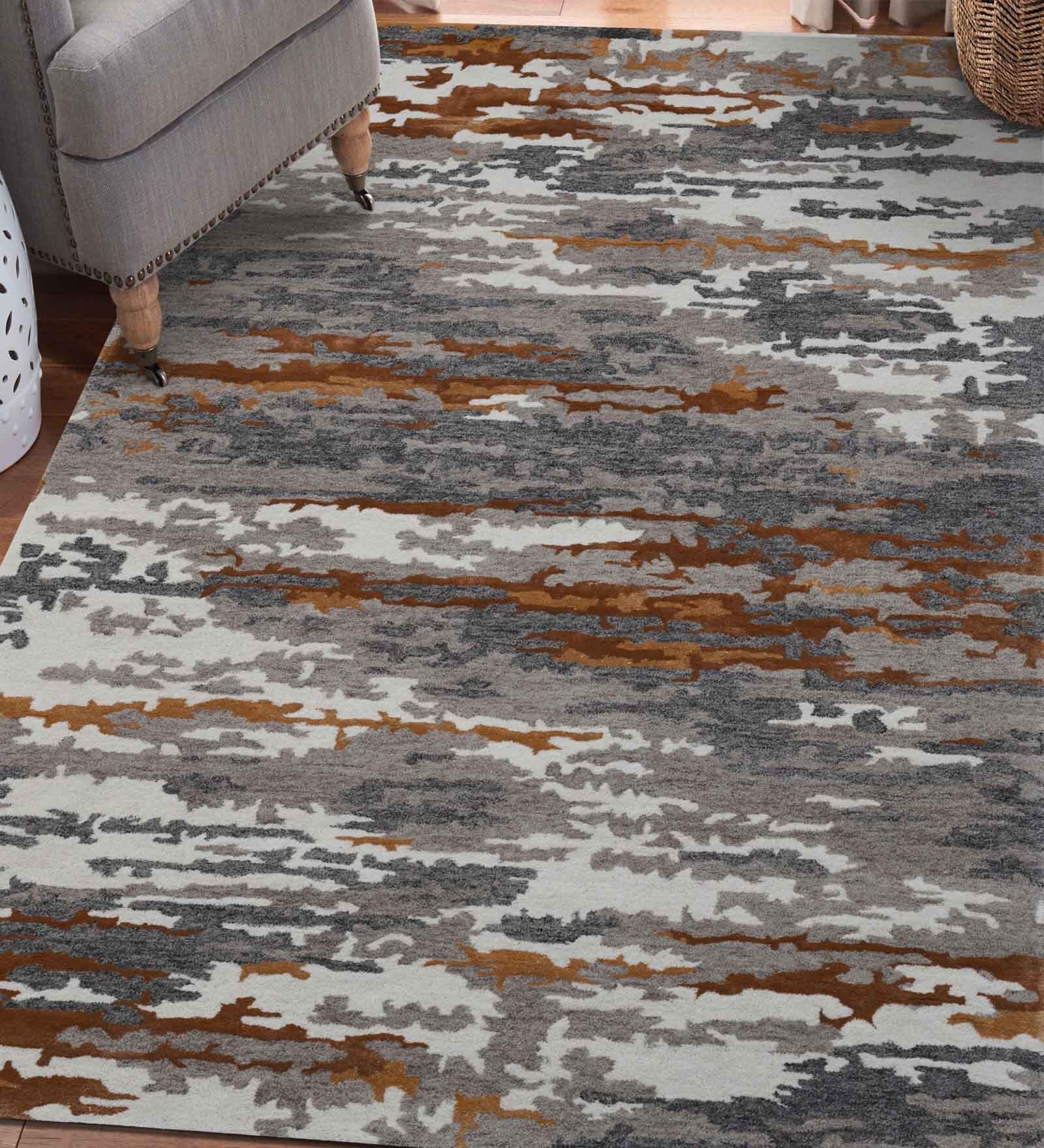 Grey Abstract Viscose 5 ft x 8 ft Hand Tufted Carpet