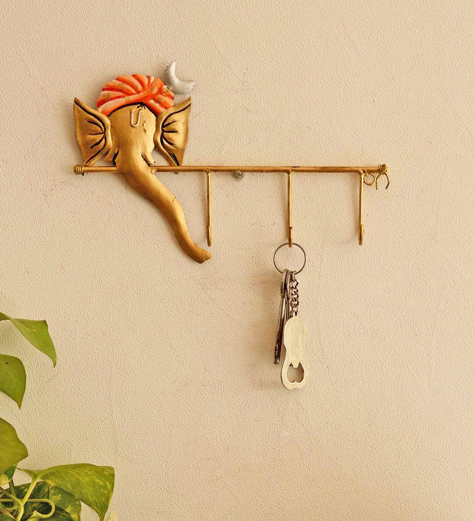 Orange Wrought Iron Lord Ganesha Key Holder