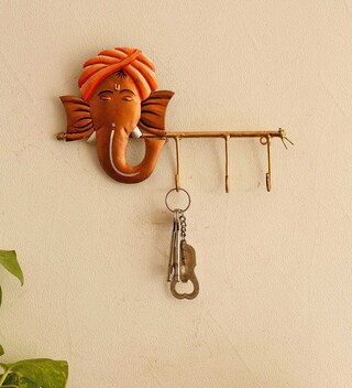 ECraftIndia Ganesh Con Sitar In Ferro Battuto | Decorazione Da Parete Arancione E Nero 20x5x43 Cm – Regalo Spirituale
