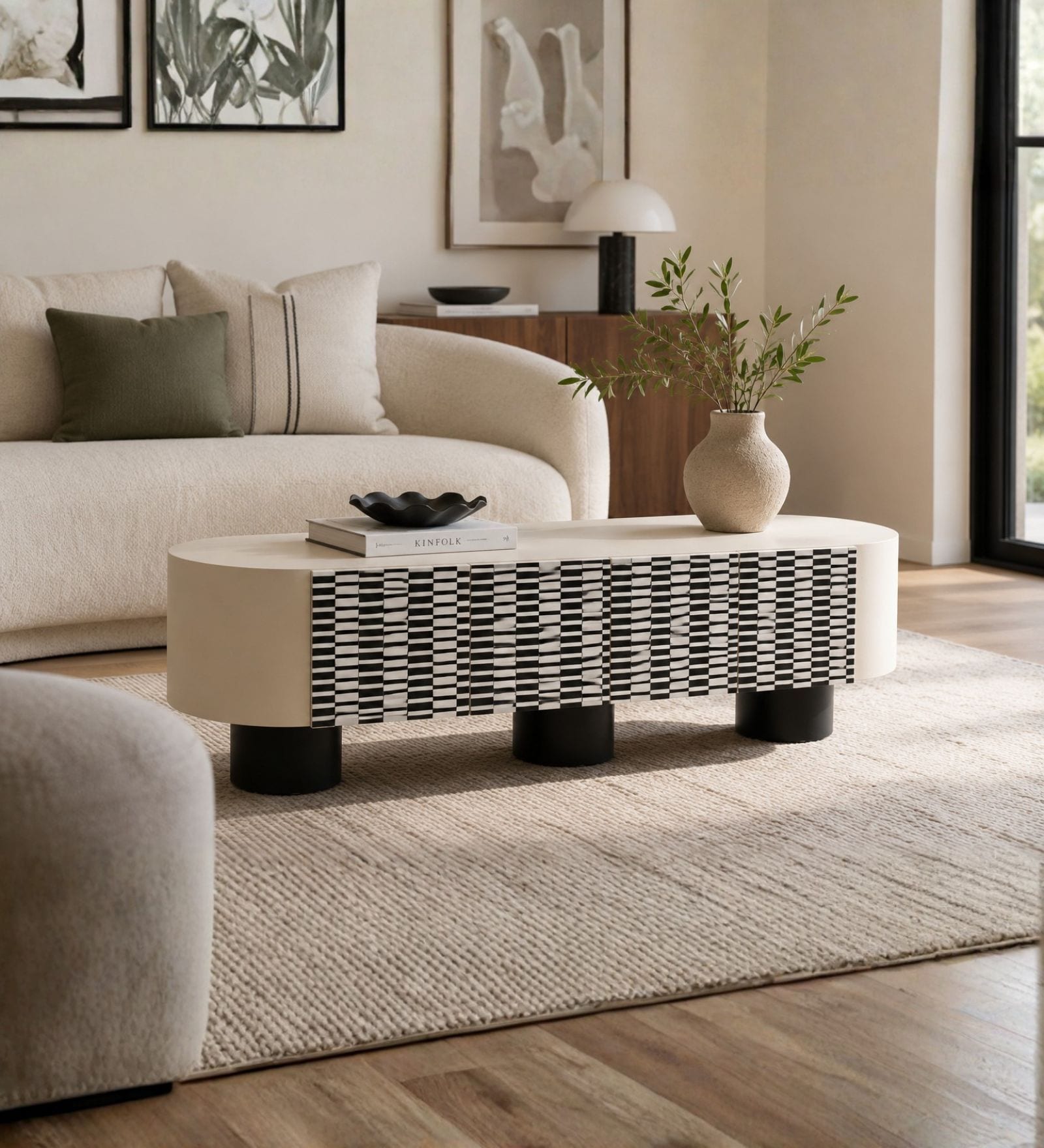 Orb Contemporary TV Console And Media Storage Unit In Mother Of Pearl Finish