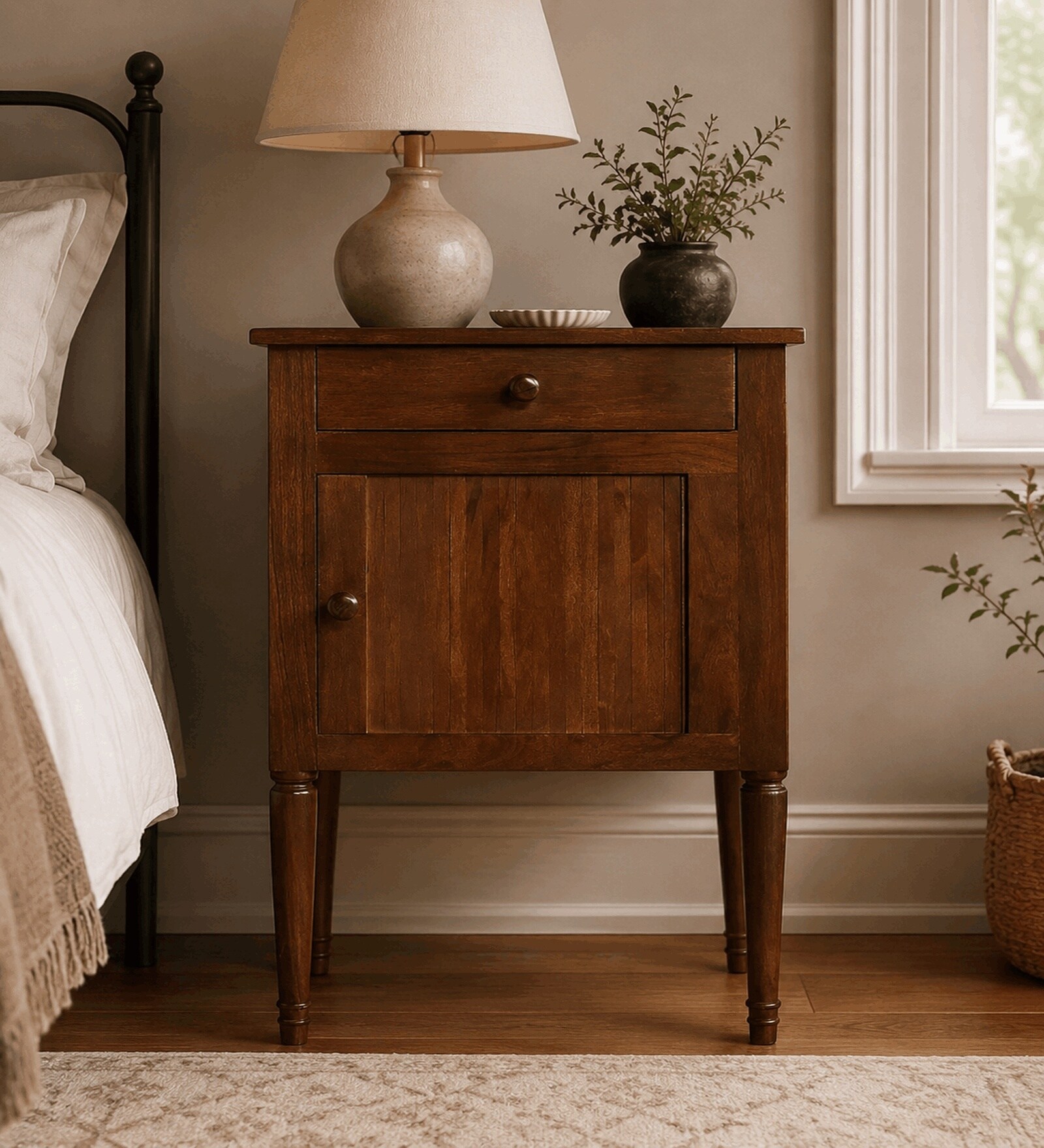 Orbin Solid Wood Bedside Table In Brown Finish