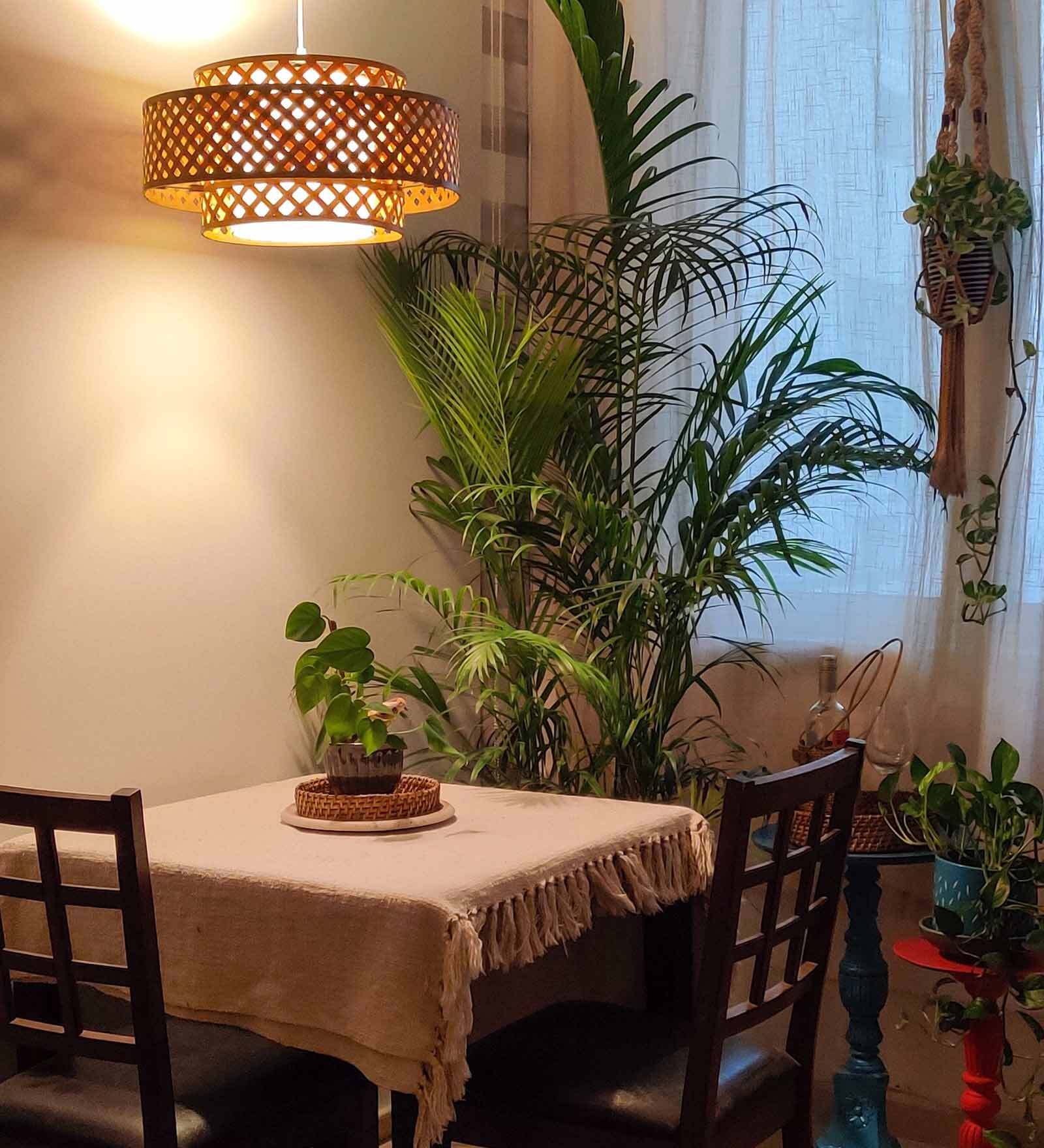 Ansel Orbit Blue & Natural Bamboo Hanging Light