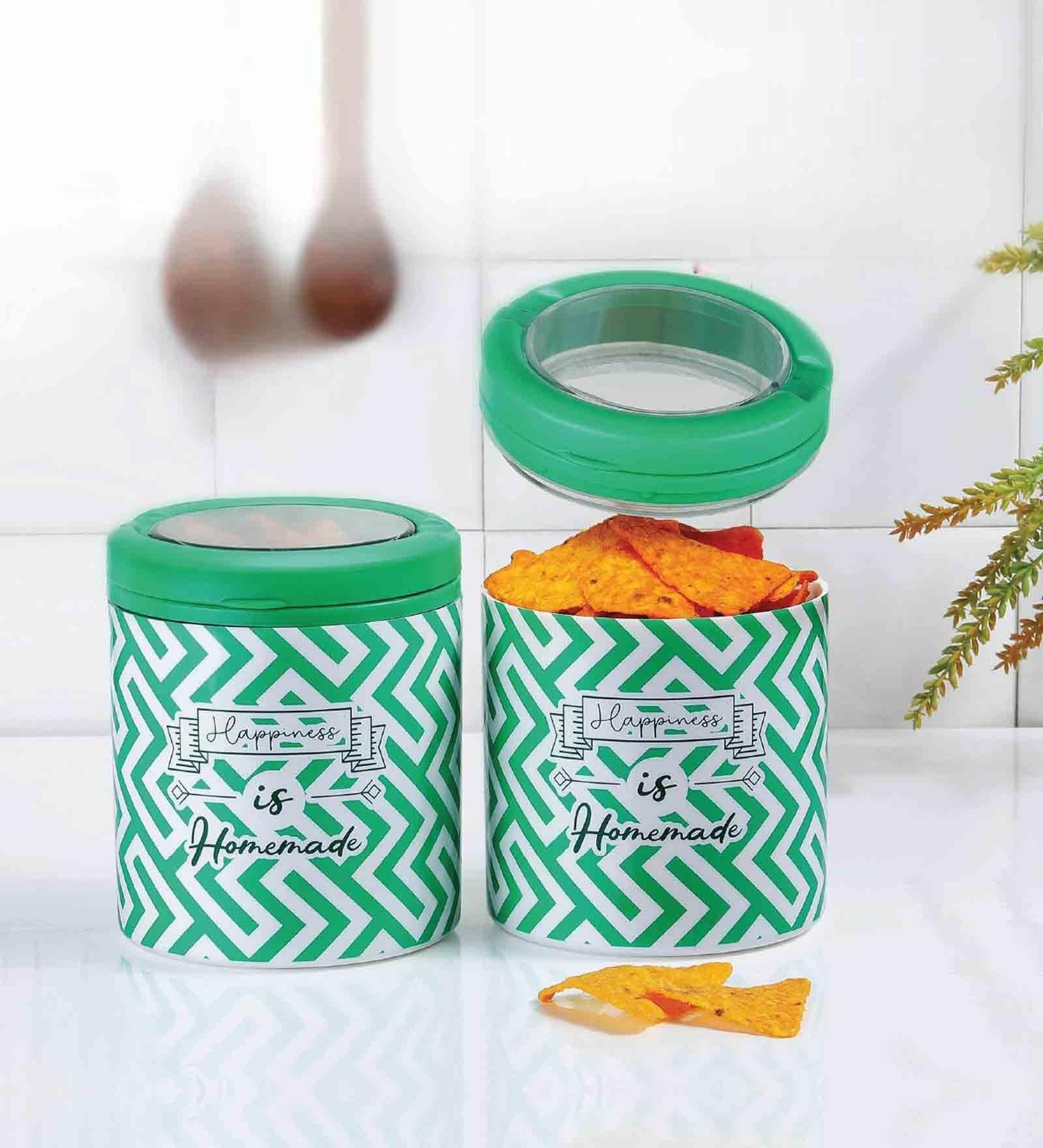 Orchid 750Ml Green Plastic (Set of 2) Airtight Container