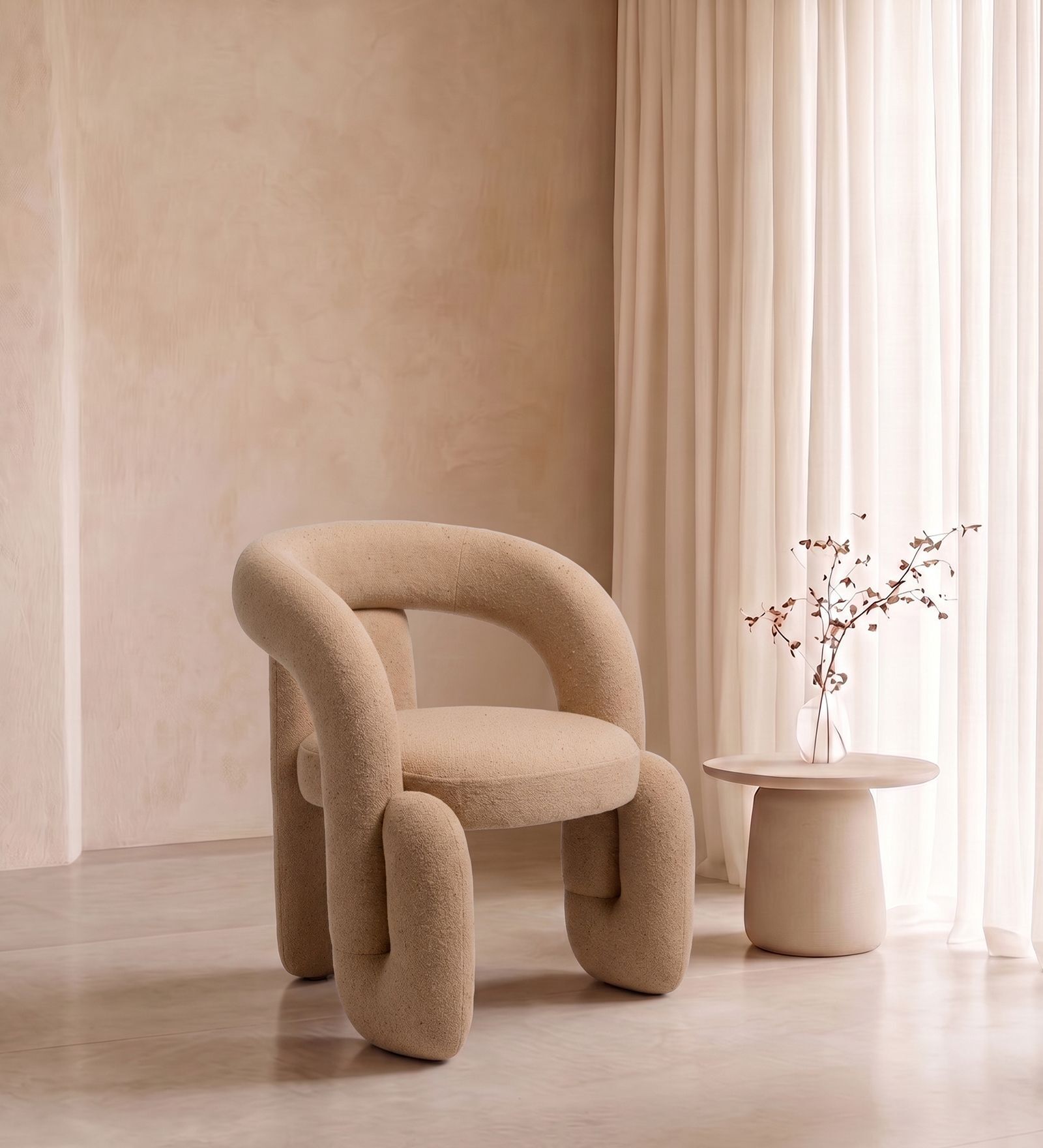 Orevyn Sculpt Lounge Chair In Beige Colour