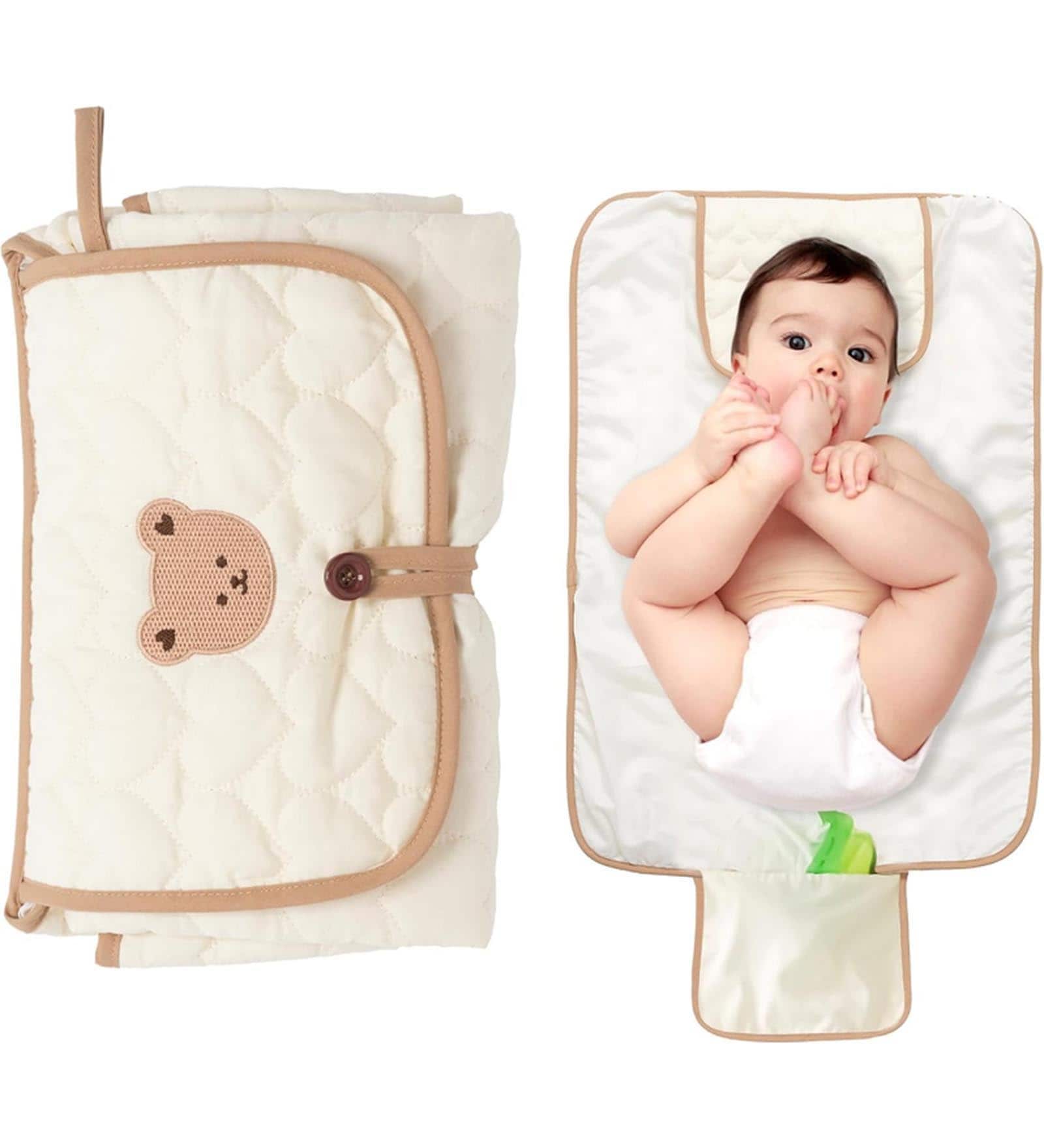 Beige Cuddle Bear Organic Cotton Foldable Plastic layer Changing Mat