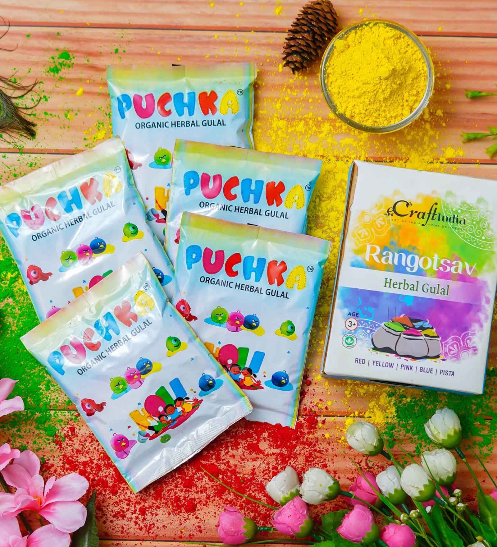 Organic Herbal Gulal Holi Colours  Pack of 5, 80gms