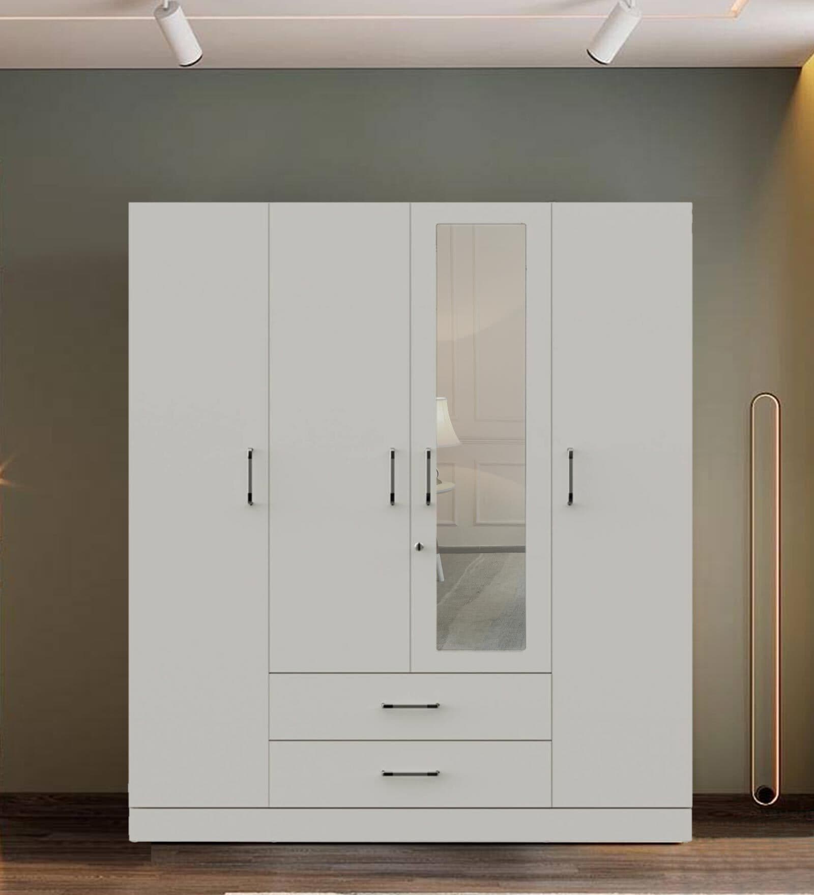 Organza 4 Door Wardrobe In Frosty White Finish with Mirror Organza 4 Door Wardrobe In Frosty White Finish with Mirror