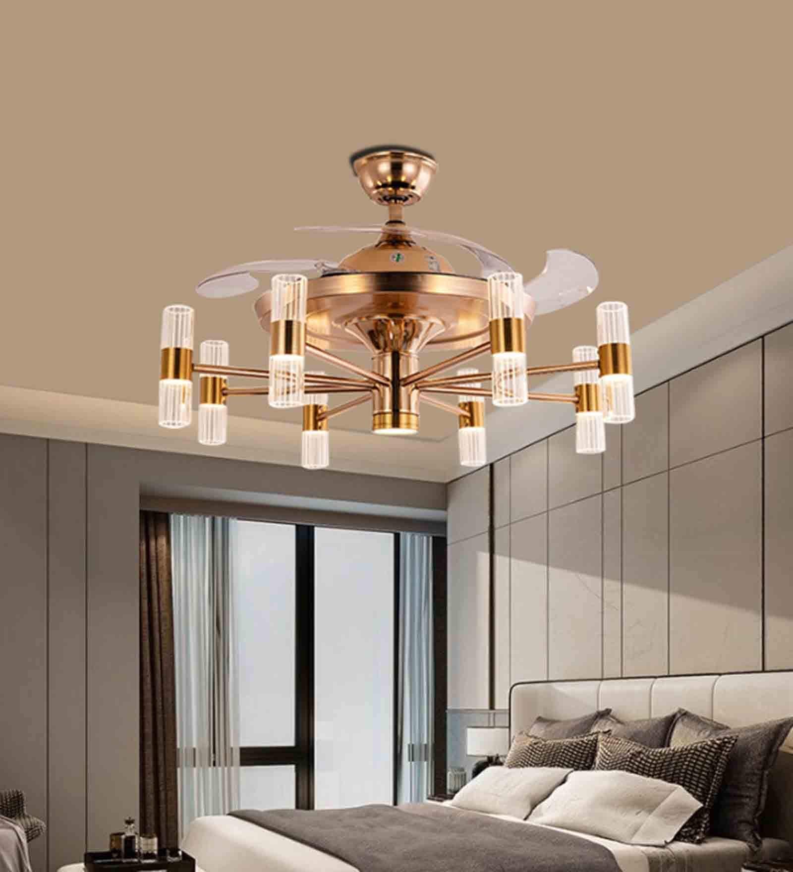 Ori Gold Aluminium and Crystal LED Smart Fan Chandelier