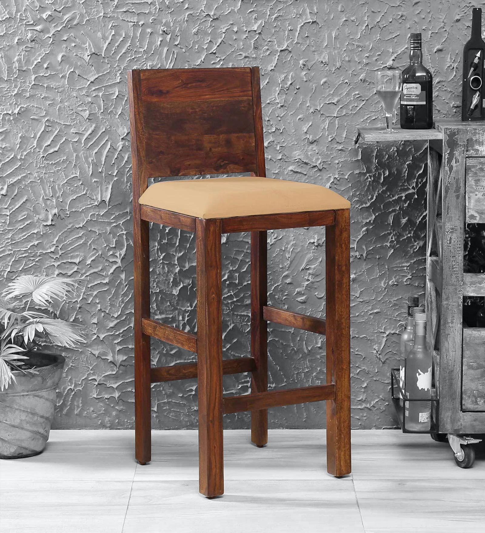 Oriel Sheesham Wood Bar Chair In Provincial Teak Finish