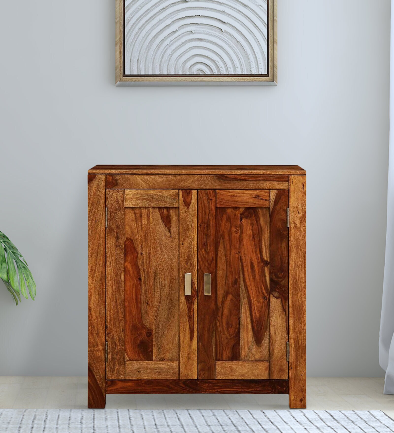 Oriel Sheesham Wood Shoe Cabinet In Rustic Teak Finish
