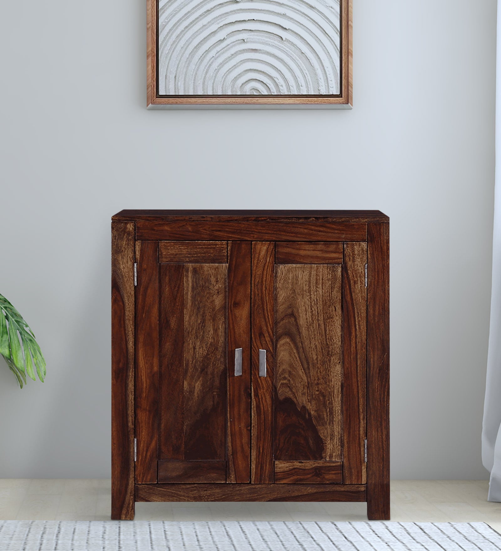 Oriel Sheesham Wood Shoe Cabinet In Scratch Resistant Provincial Teak Finish