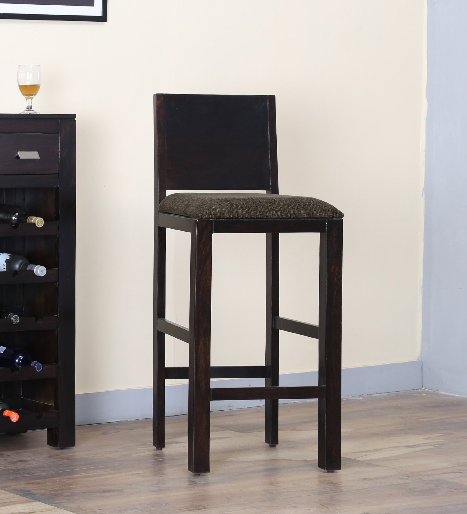 Oriel Solid Wood Bar Stool in Warm Chestnut Finish