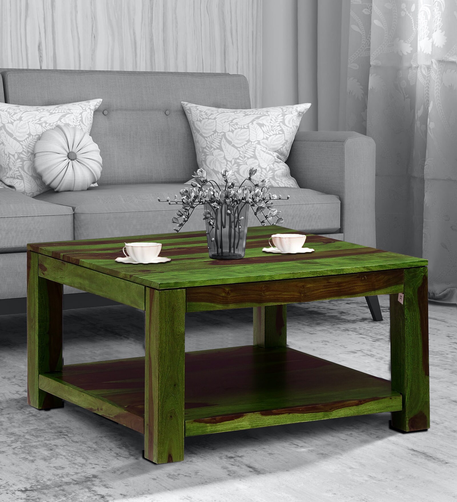 Oriel Sheesham Wood Coffee Table in Spring Green Finish
