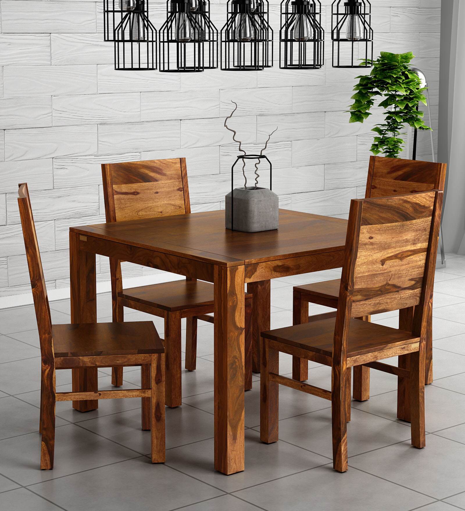 Oriel Sheesham Wood 4 Seater Dining Set In Rustic Teak Finish