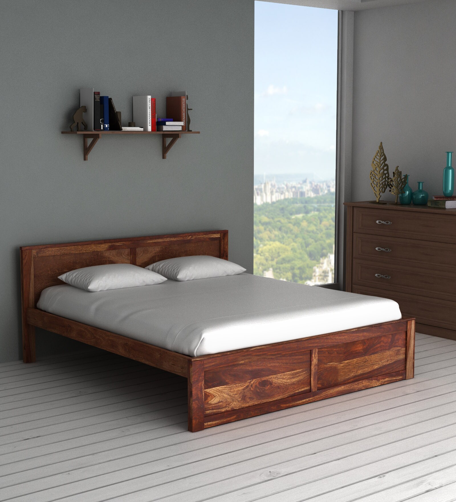 Buy Oriel Solid Wood King Size Bed in Provincial Teak Finish