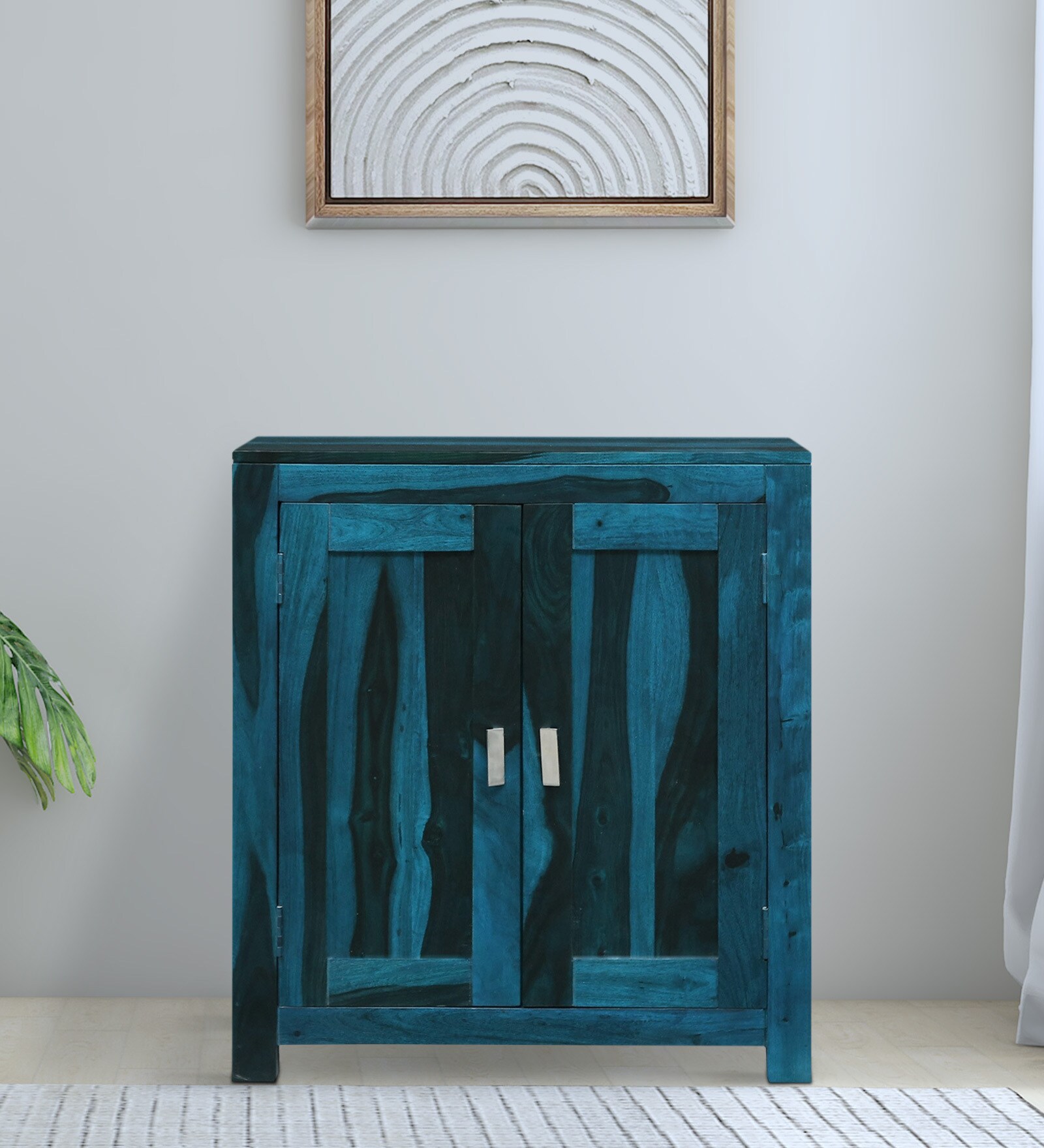 Oriel Sheesham Wood Shoe Cabinet In Ocean Blue Finish