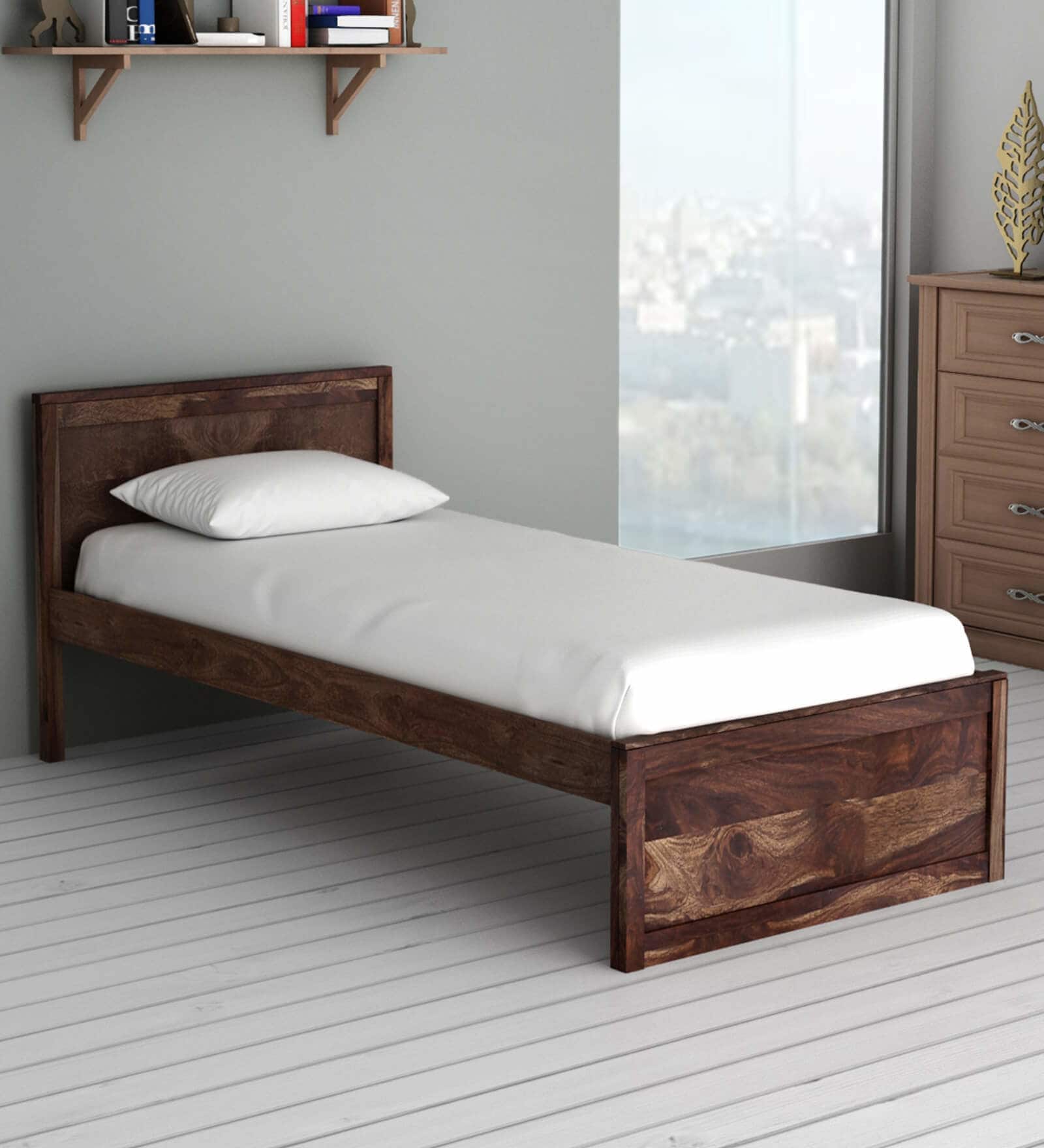 Oriel Solid Wood Single Bed In Provincial Teak Finish