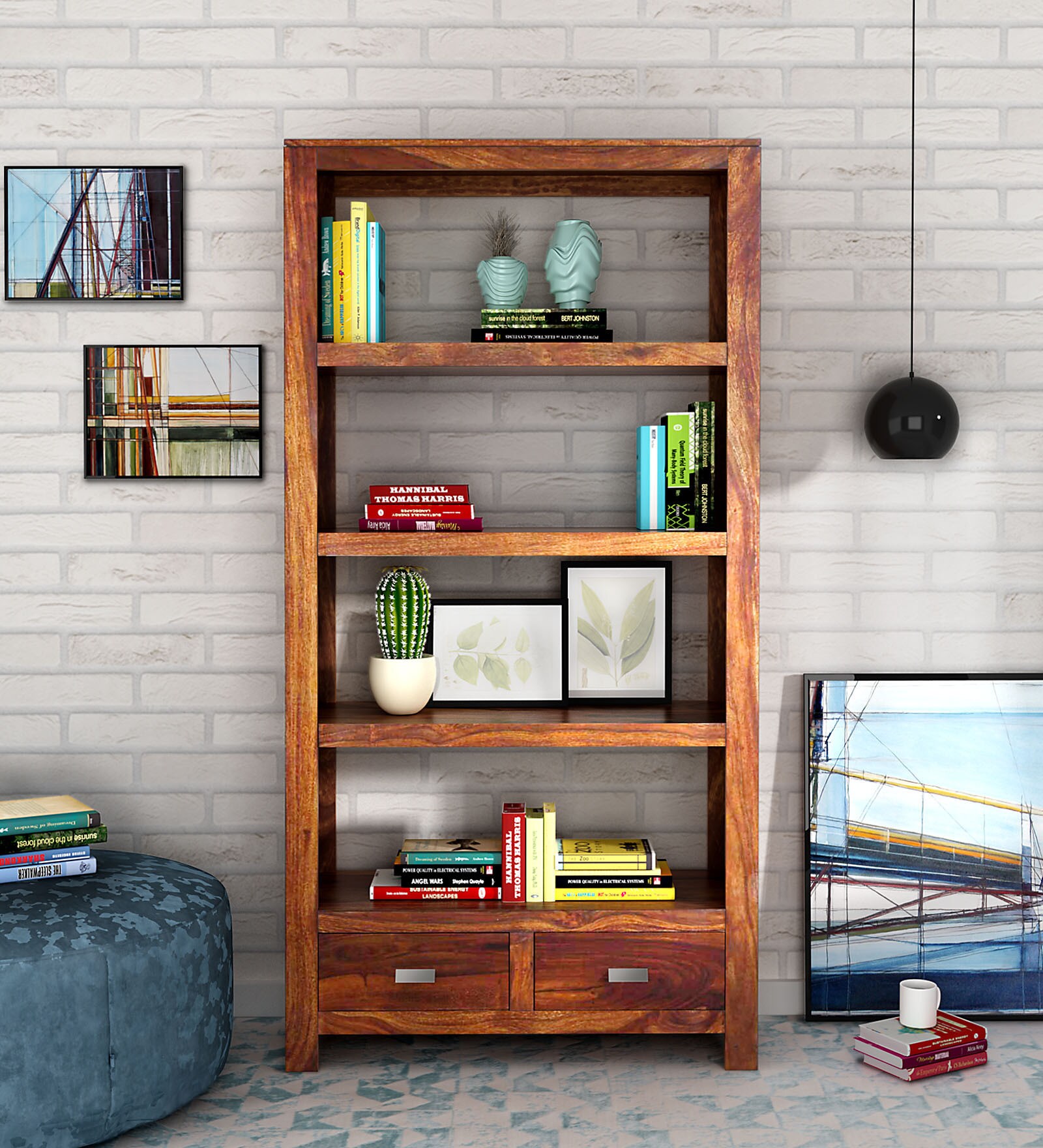 Oriel Sheesham Wood Book Shelf In Honey oak Finish