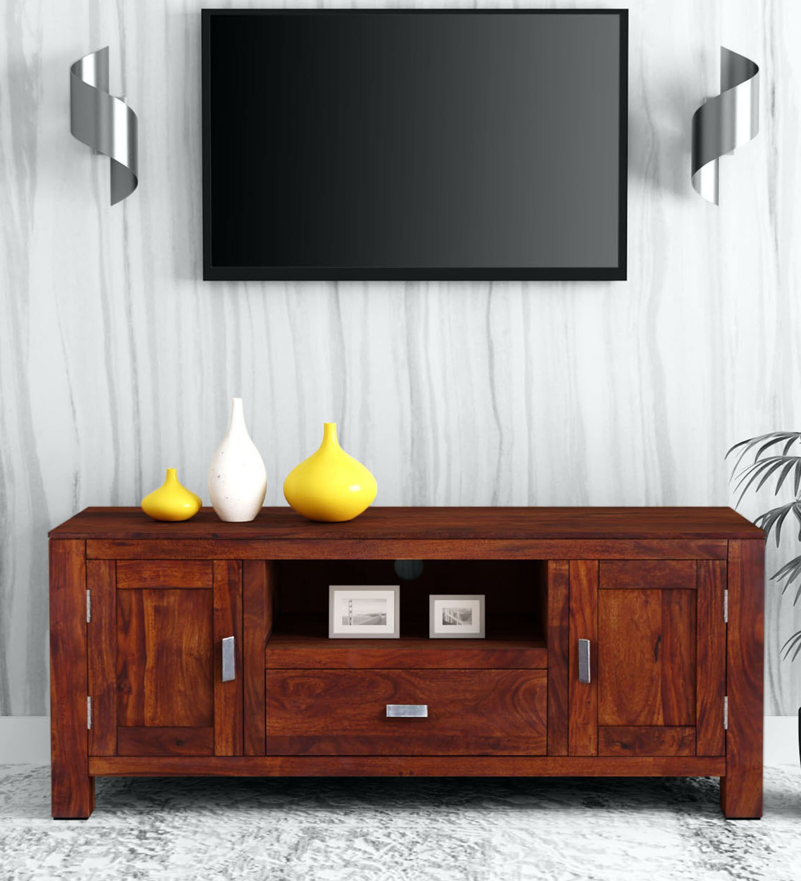 Buy Oriel Sheesham Wood TV Console In Honey Oak Finish For TVs Up To 55 ...
