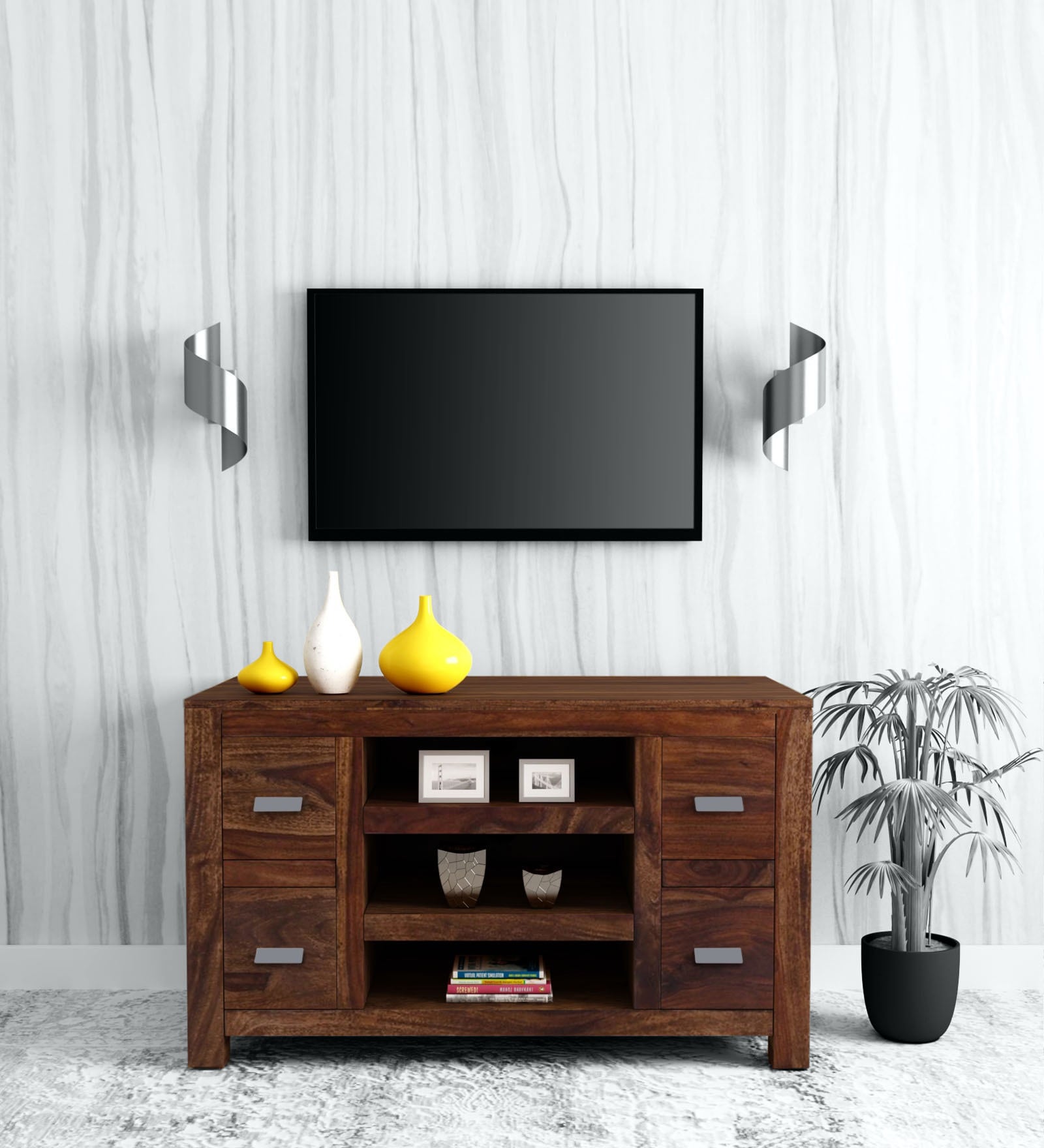 Buy Oriel Sheesham Wood TV Console In Provincial Teak Finish For TVs Up ...