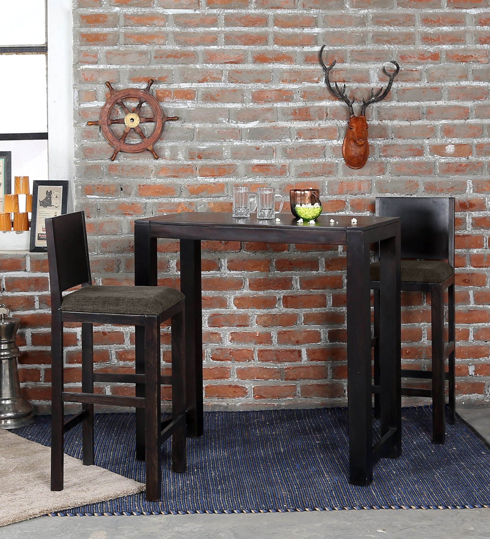 Oriel Solid Wood Two Seater Bar Set in Warm Chestnut Finish