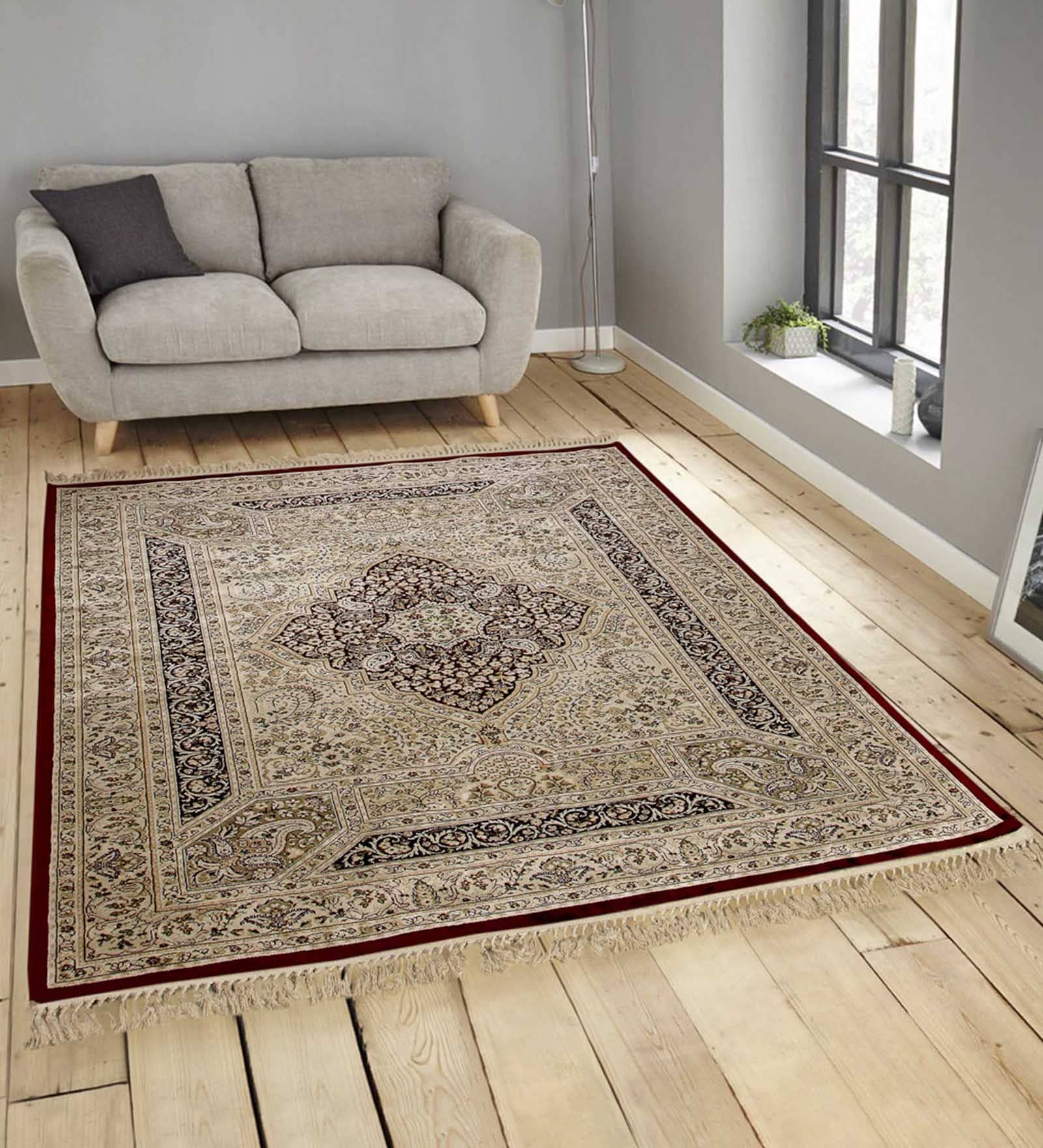 Beige Persian Viscose 3 ft x 5 ft Machine Made Carpet