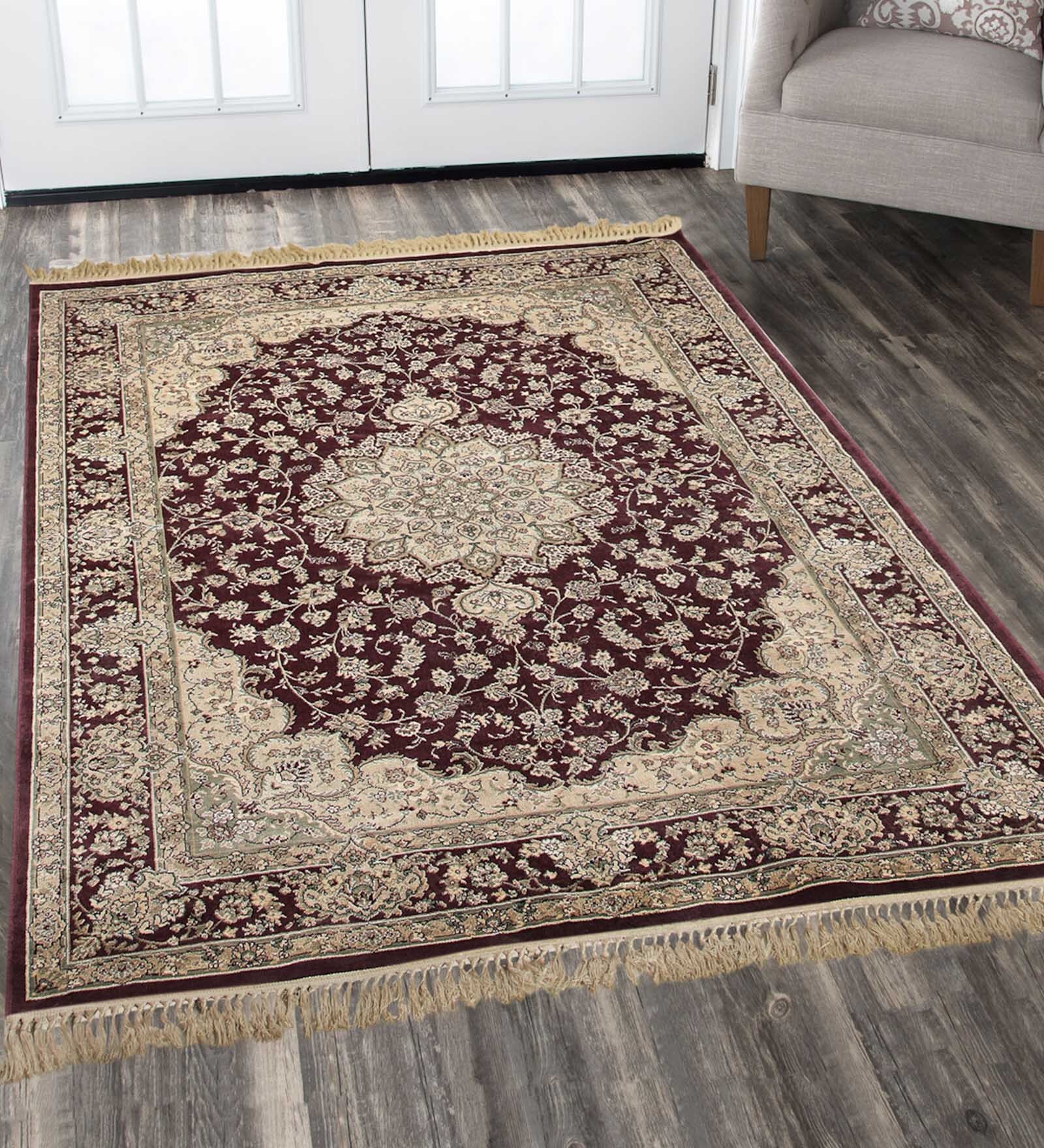 Beige Persian Viscose 3 ft x 5 ft Machine Made Carpet