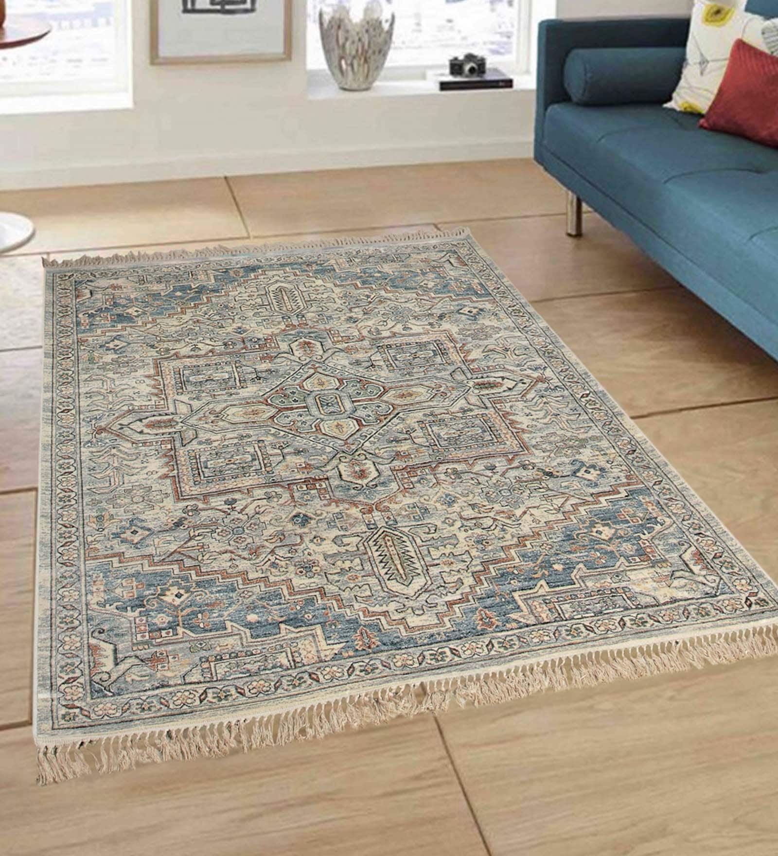 Multicolor Persian Viscose 5 ft x 7 ft Machine Made Carpet