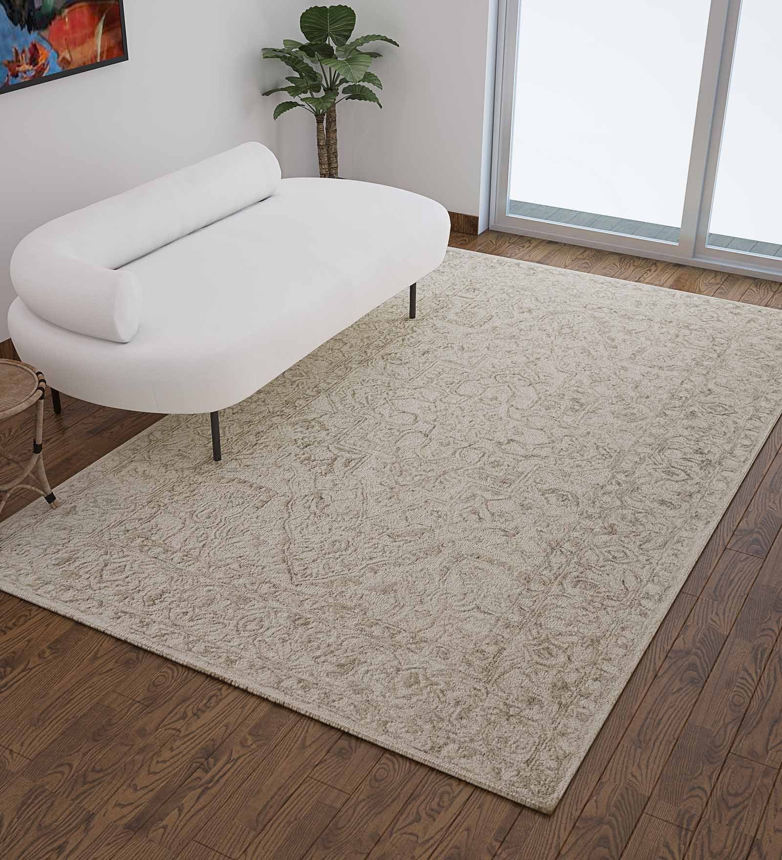 Beige Wool Vintage 8 x 10 Feet Hand Tufted Carpet