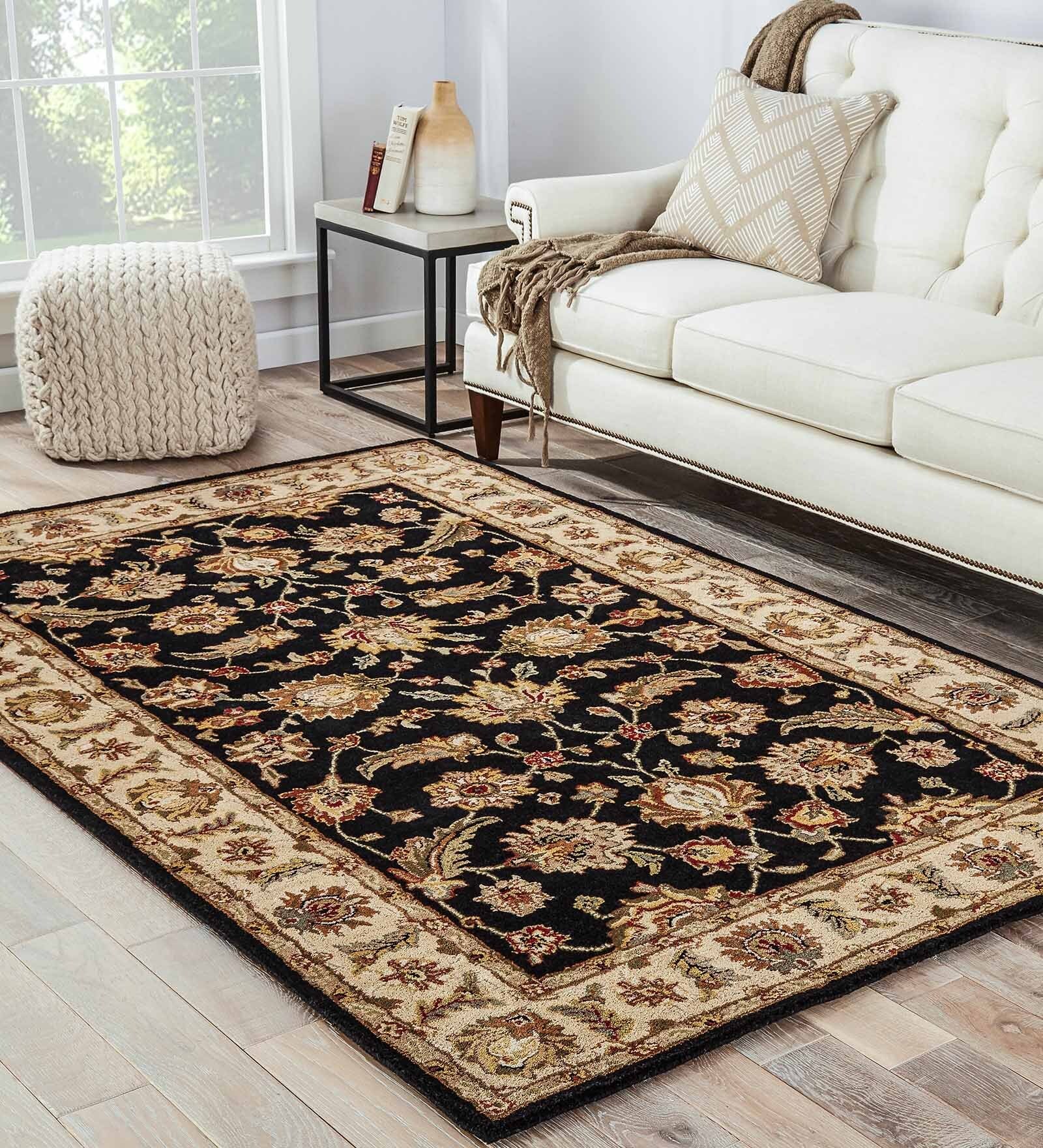 Black Persian Wool 8 ft x 10 ft Hand Tufted Carpet