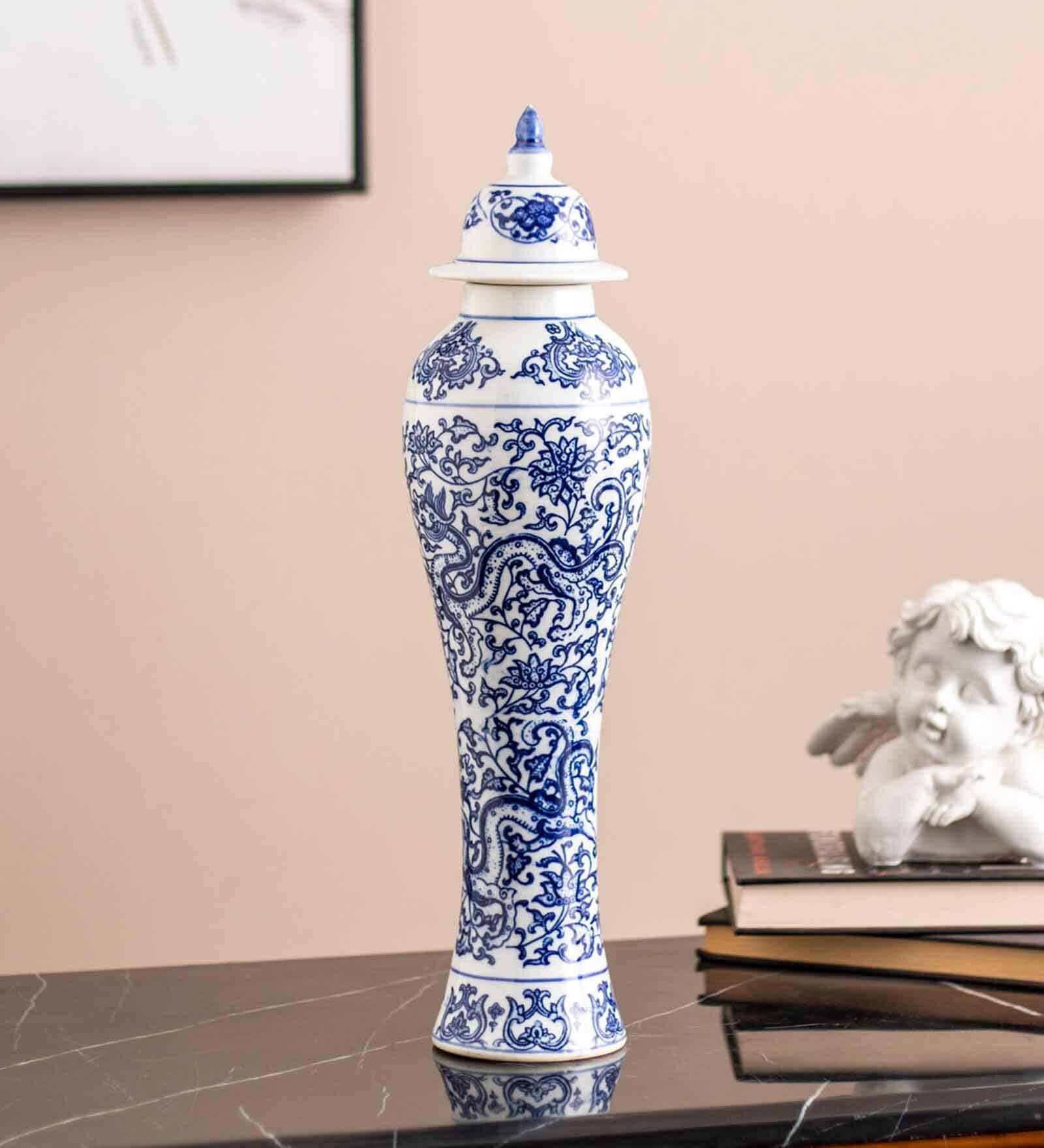 Oriental White Ceramic Lidded Vase