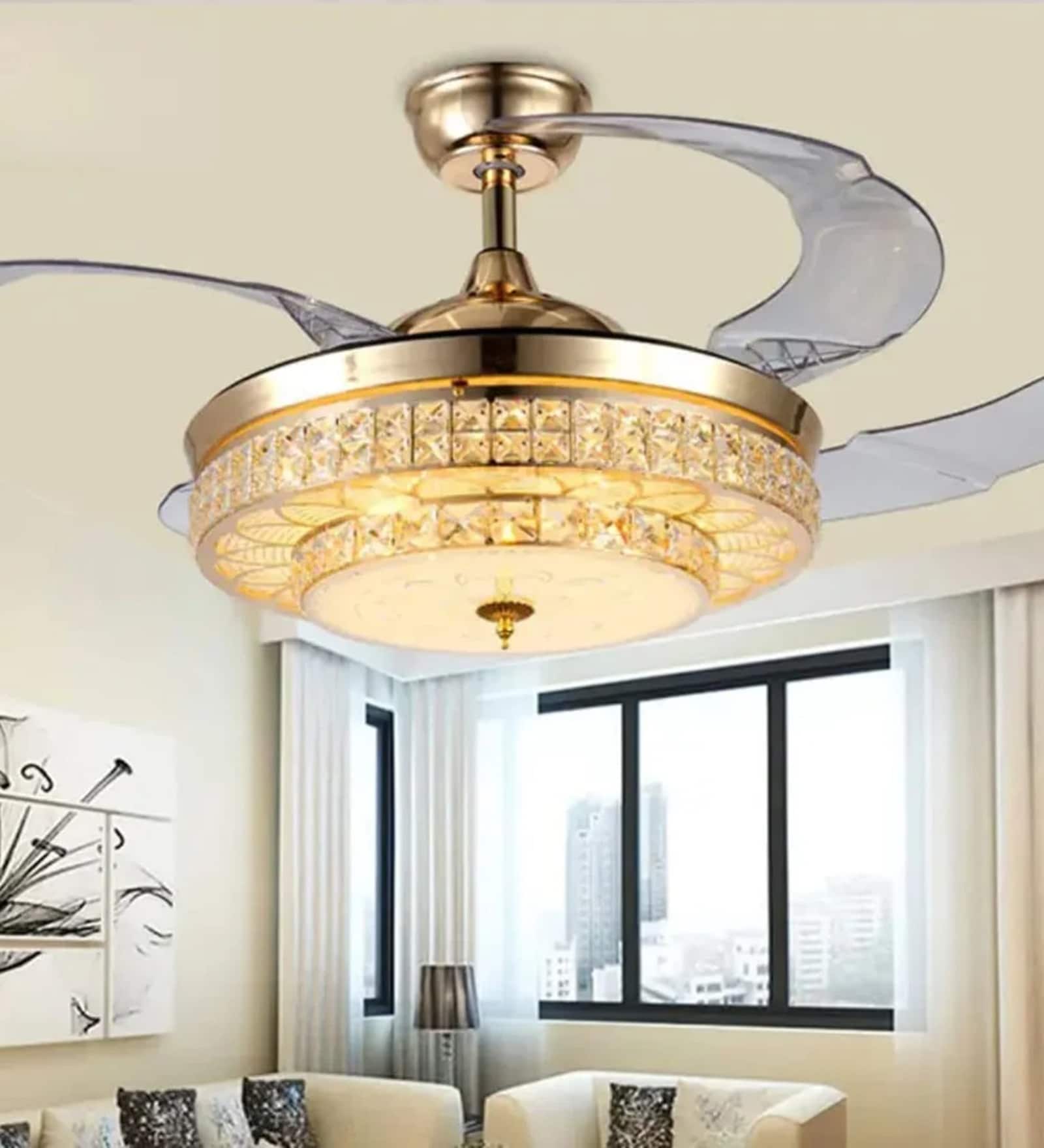 Orin Smart Fan French Gold Metal + Crystal , Google & Alexa Remote & App Control