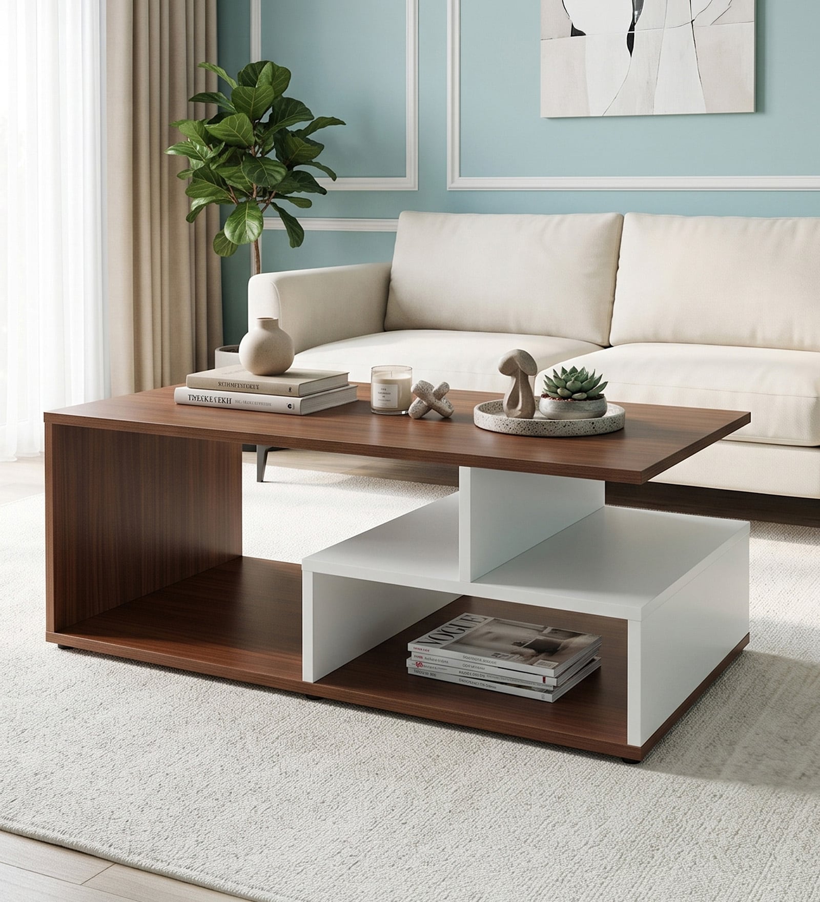 Orion Geometric Pattern Coffee Table In Walnut Finish Orion Geometric Pattern Coffee Table In Walnut Finish