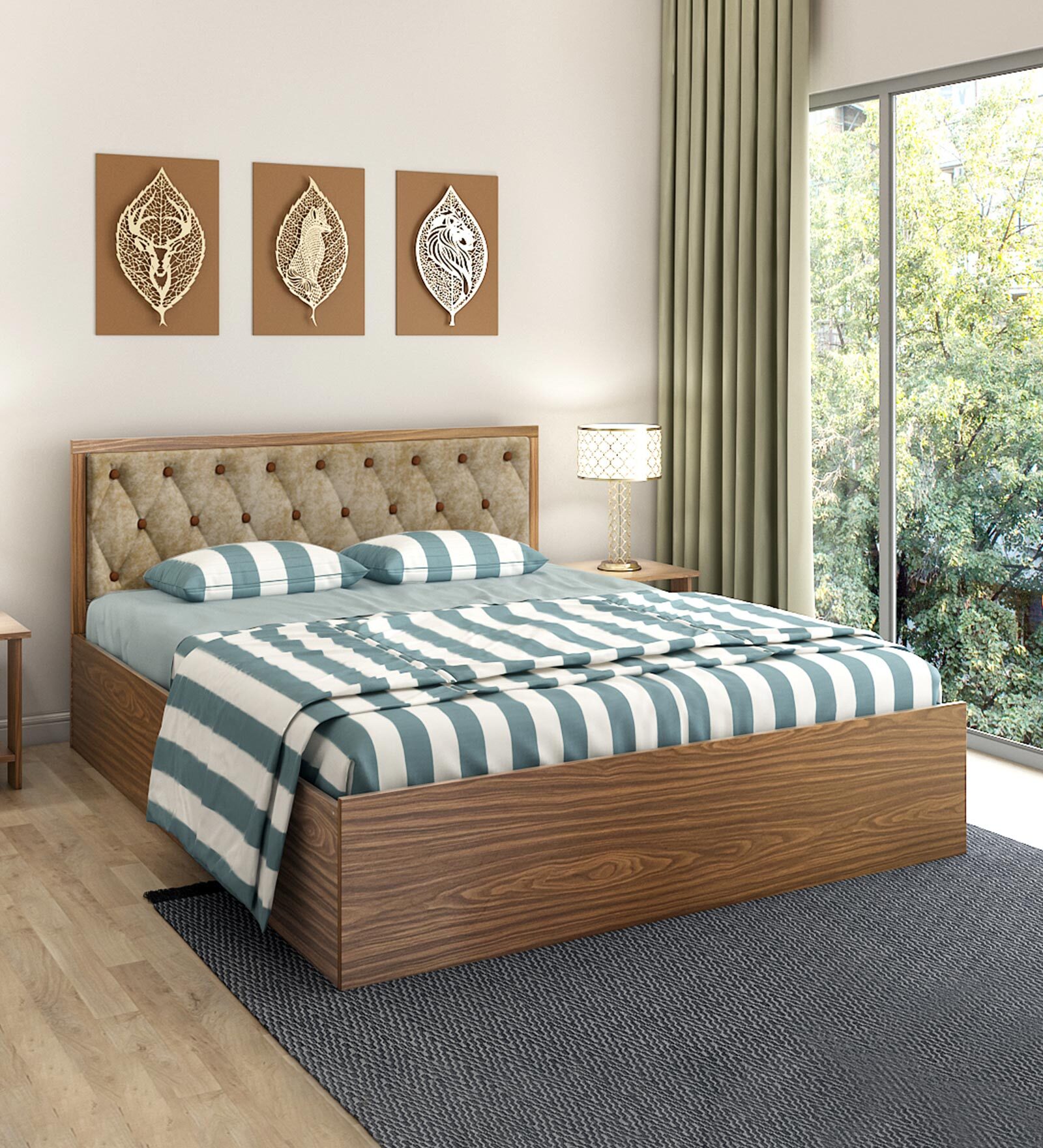 Orion King Size Bed in brazilian Walnut Finish with Box Storage