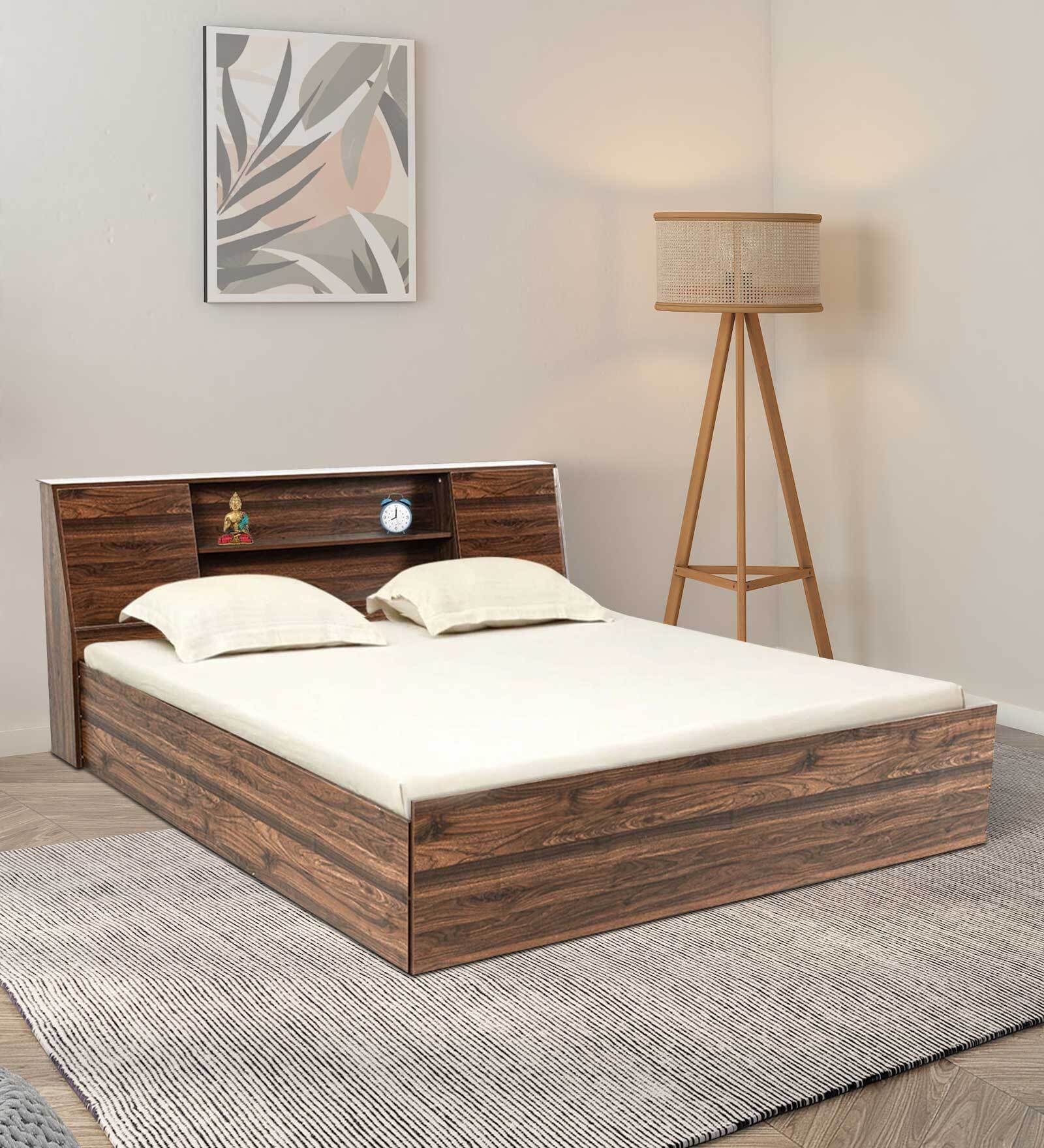 Orion Queen Size Bed in Columbian Walnut Finish with Box Storage
