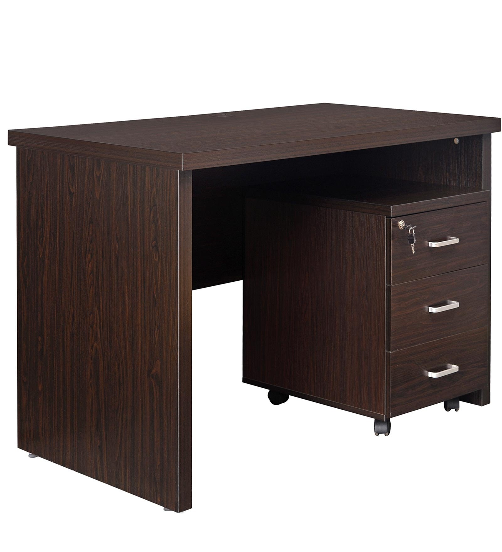 Buy Orita Office Table with Pedestal in Black & Walnut Colour by