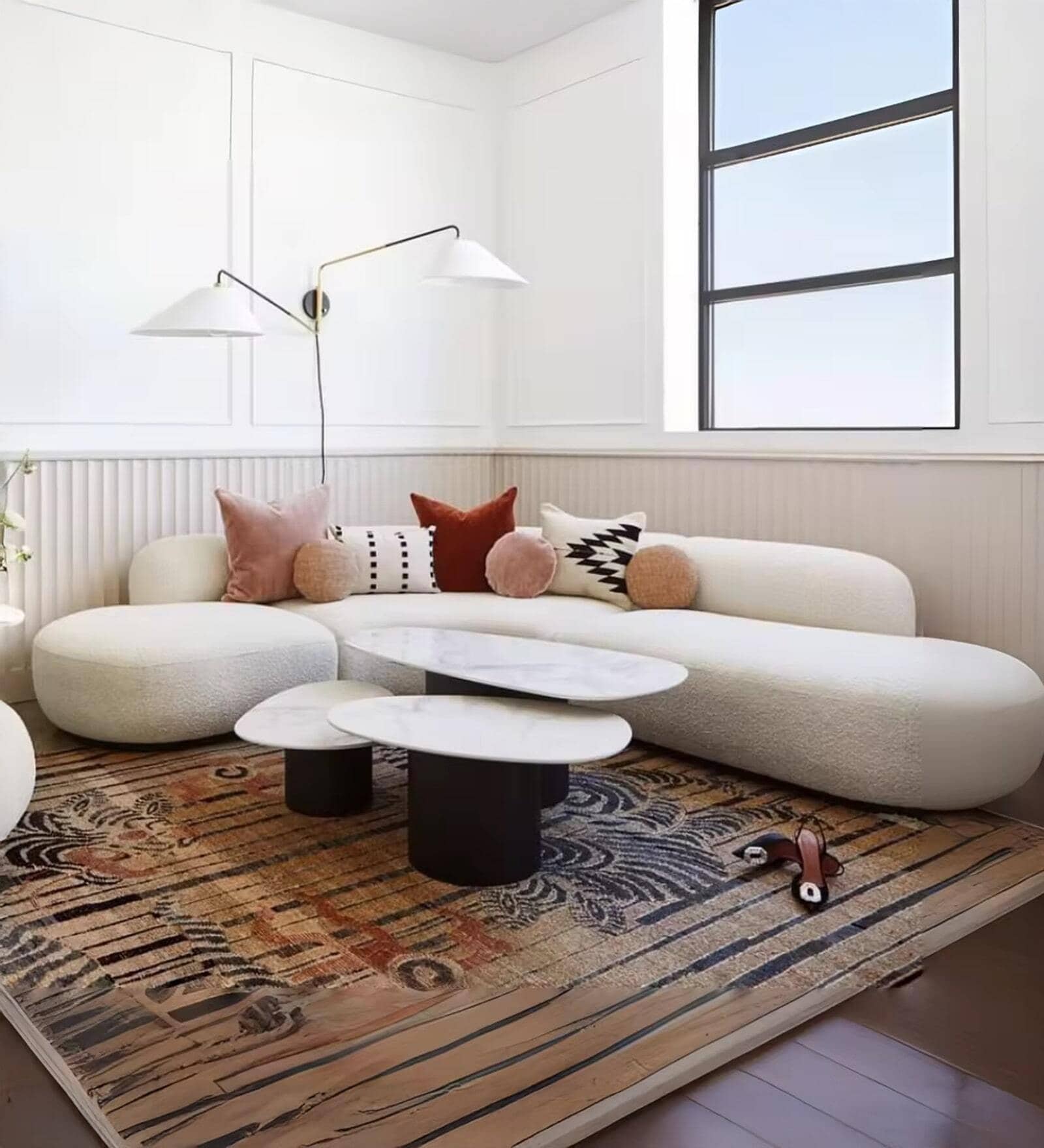 Orivo Curved Boucle 3 Seater Sofa in White Colour