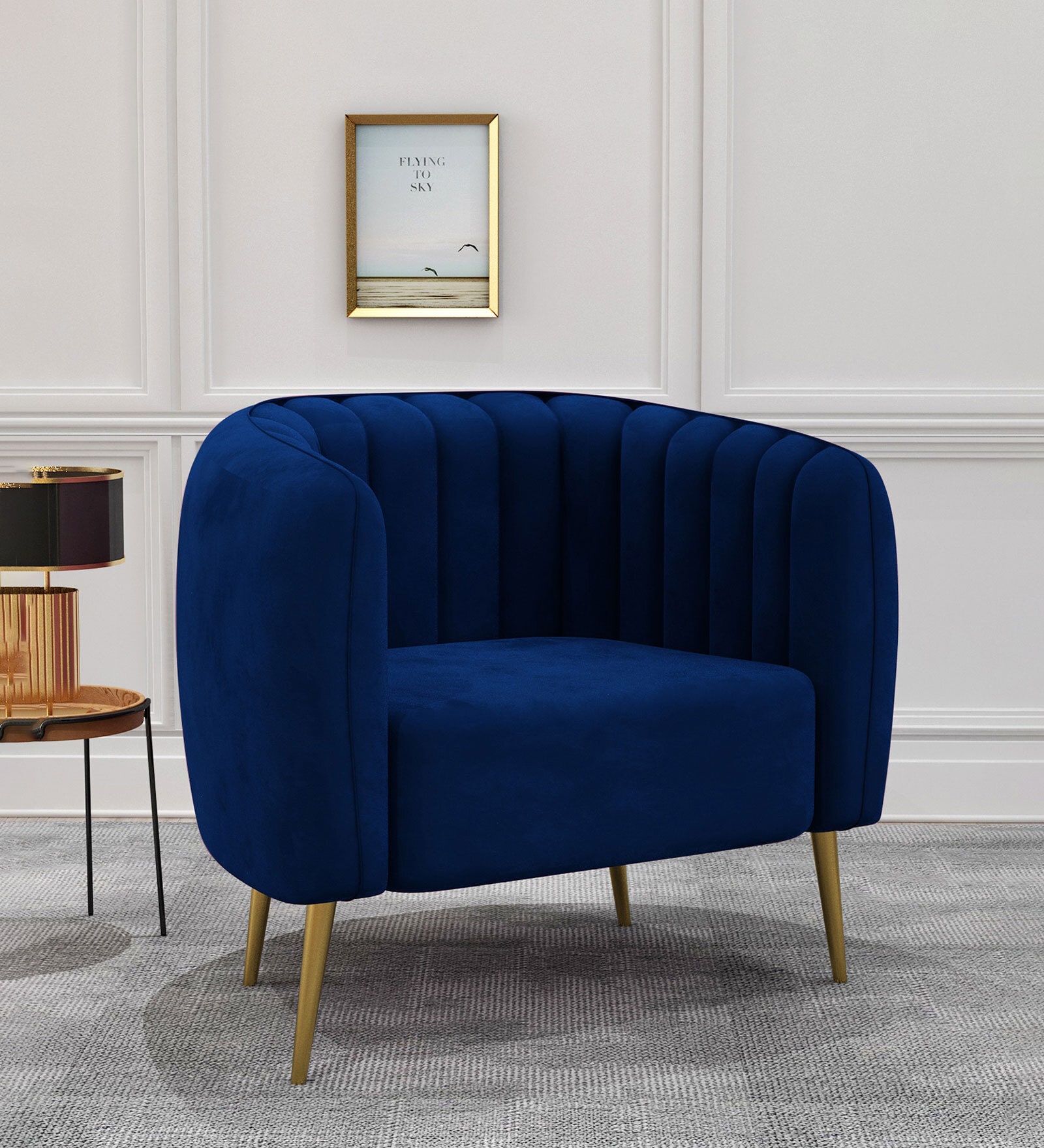 Orlin Velvet Arm Chair In Navy Blue Colour