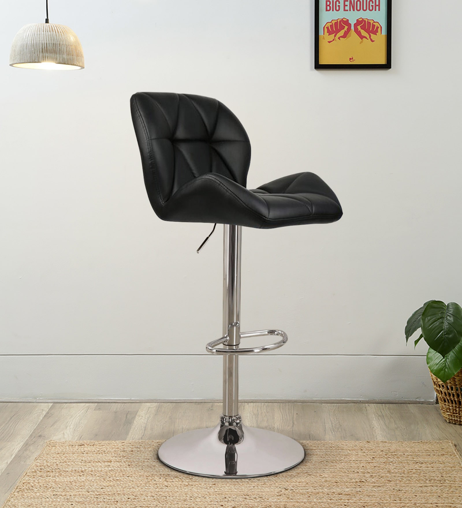 Ormond Leatherette Bar Stool In Black Colour With Swivel