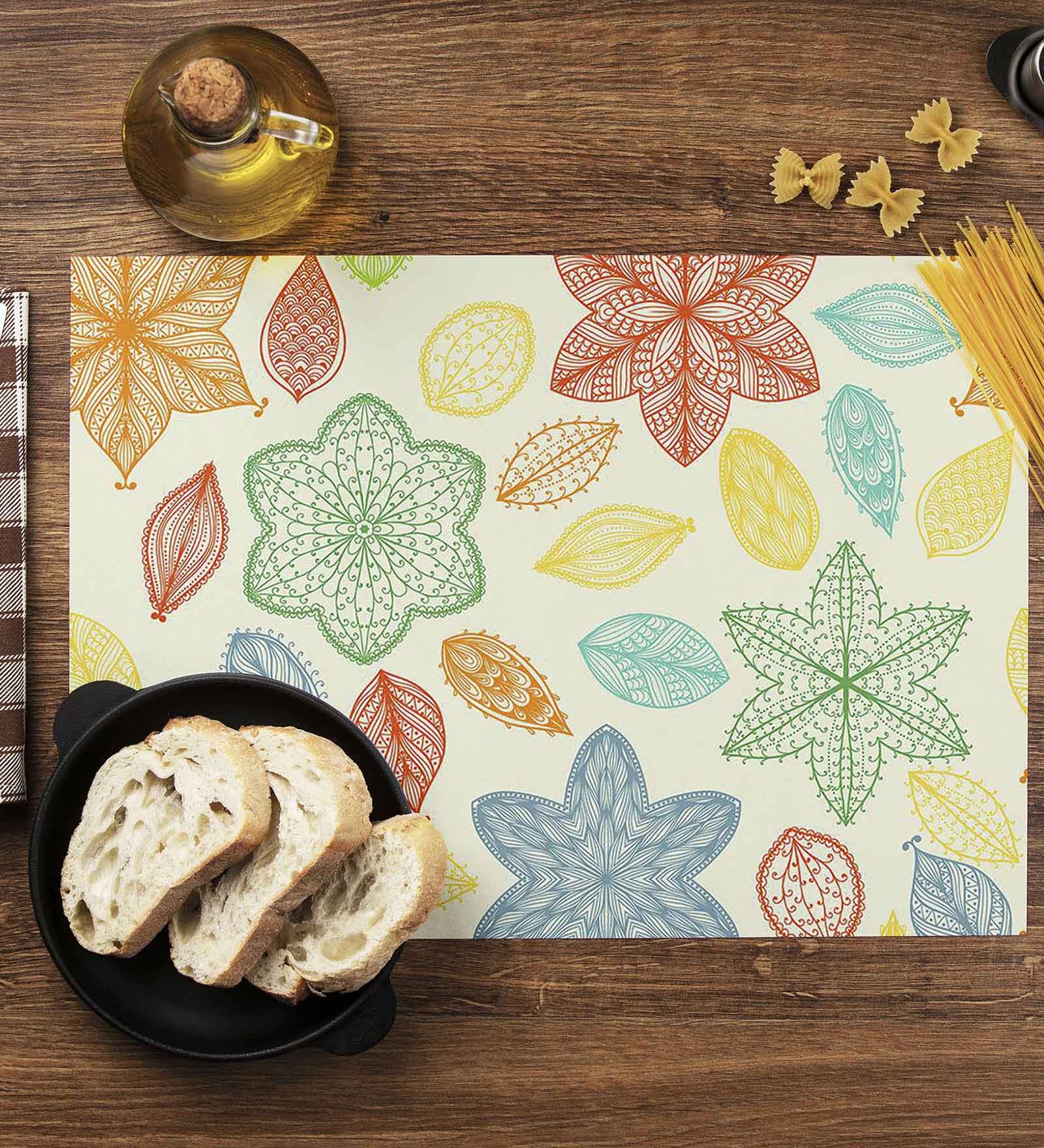 Ornate Leaves & Flowers  Multicolor (18 x 12) Velvet (Set of 6) Table Placemat