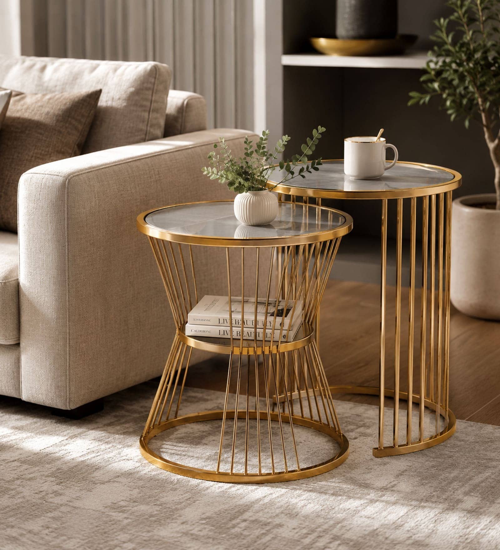 Orren Nesting Side Table In Gold Finish Orren Nesting Side Table In Gold Finish