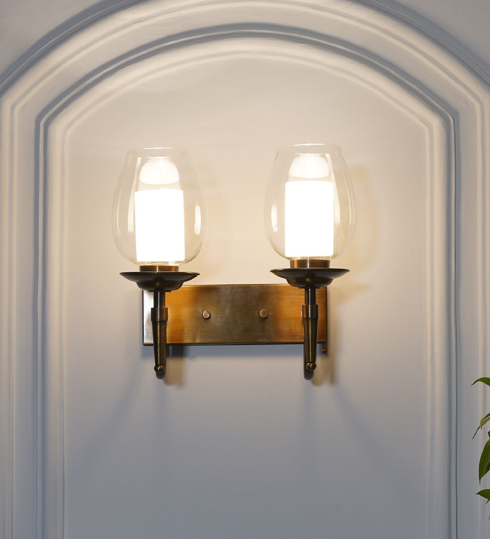 Ortona Brass & Glass Double Shade Wall Light
