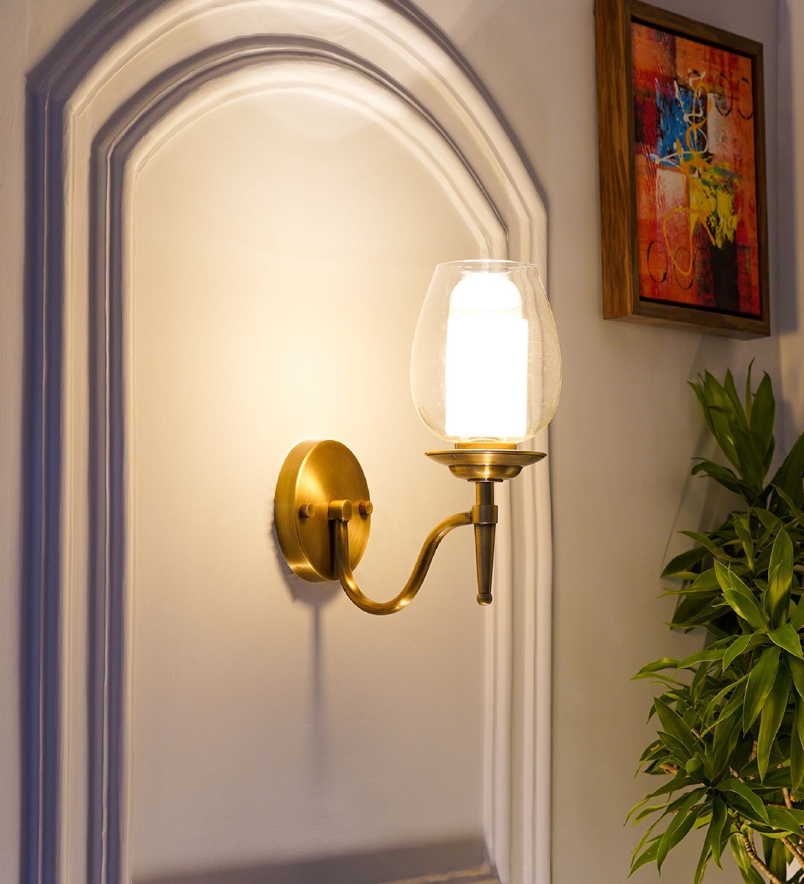 Ortona Brass & Glass Single Shade Wall Light