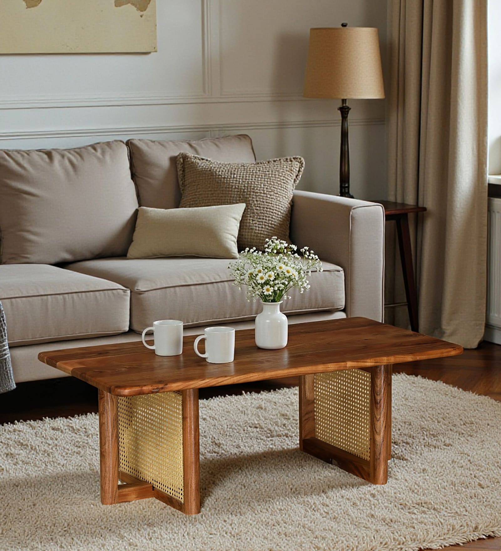 Ortrand Acacia Wood Coffee Table In Natural Finish