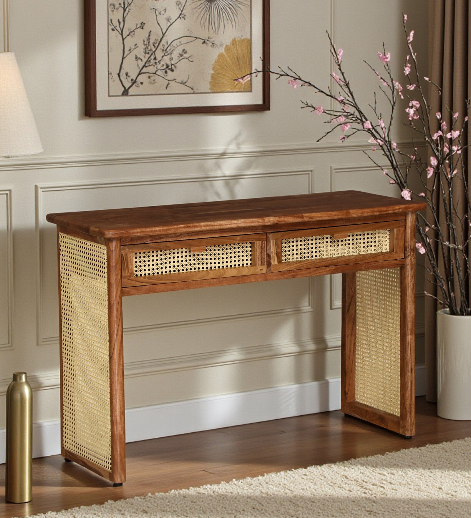 Ortrand Acacia Wood Console Table In Natural Finish