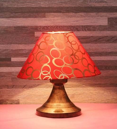 Orange & Grey Natural Fiber Shade Table Lamp With Copper Base By Foziq