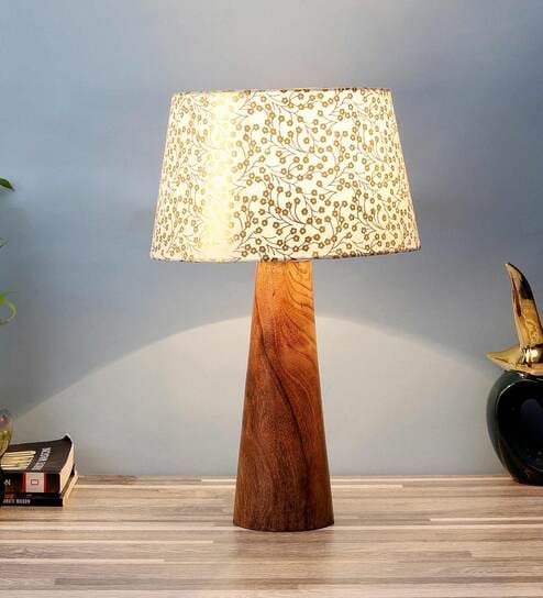 Orange & White Fabric Shade Table Lamp With Brown Base By Foziq